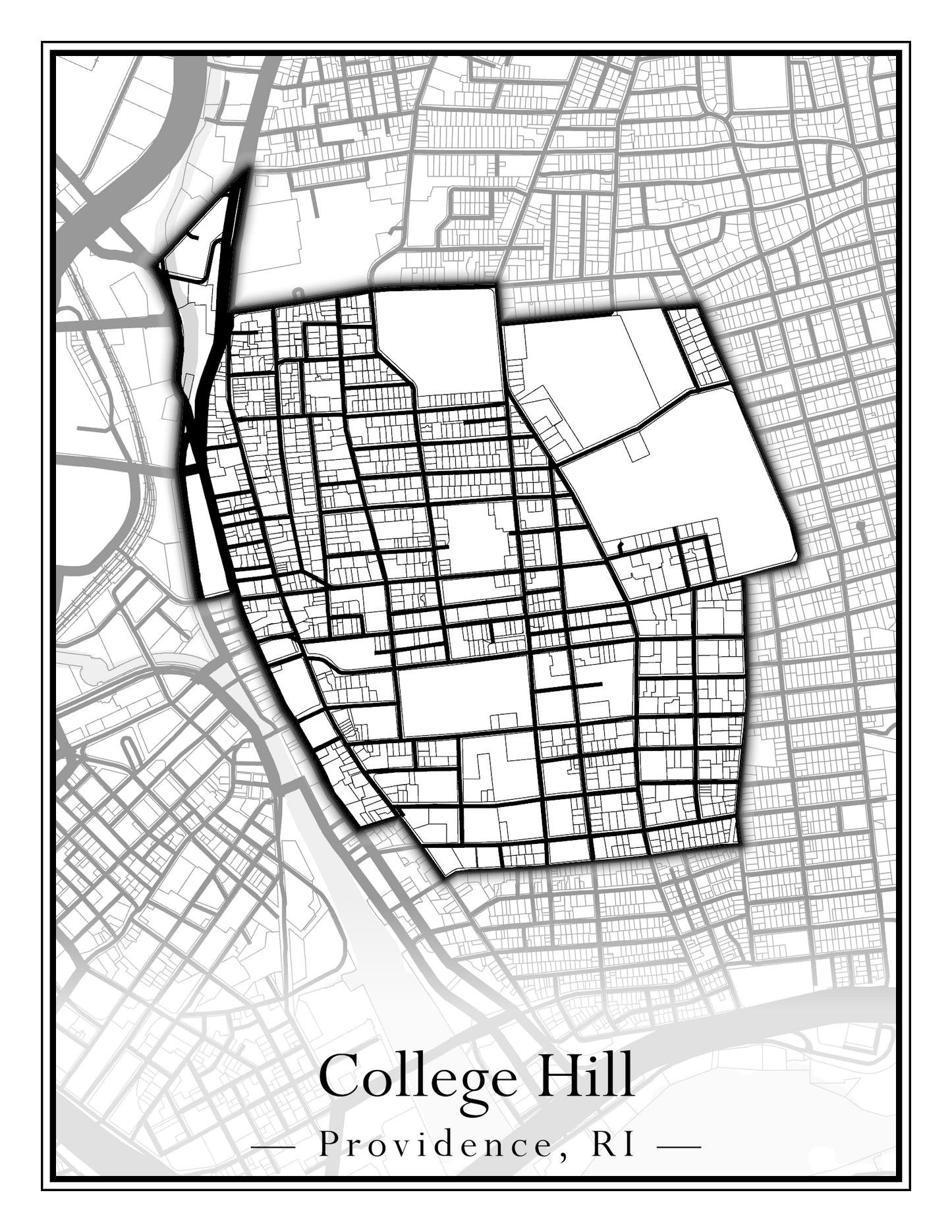 Providence Neighborhoods - Street Map (Blackstone - Downtown)