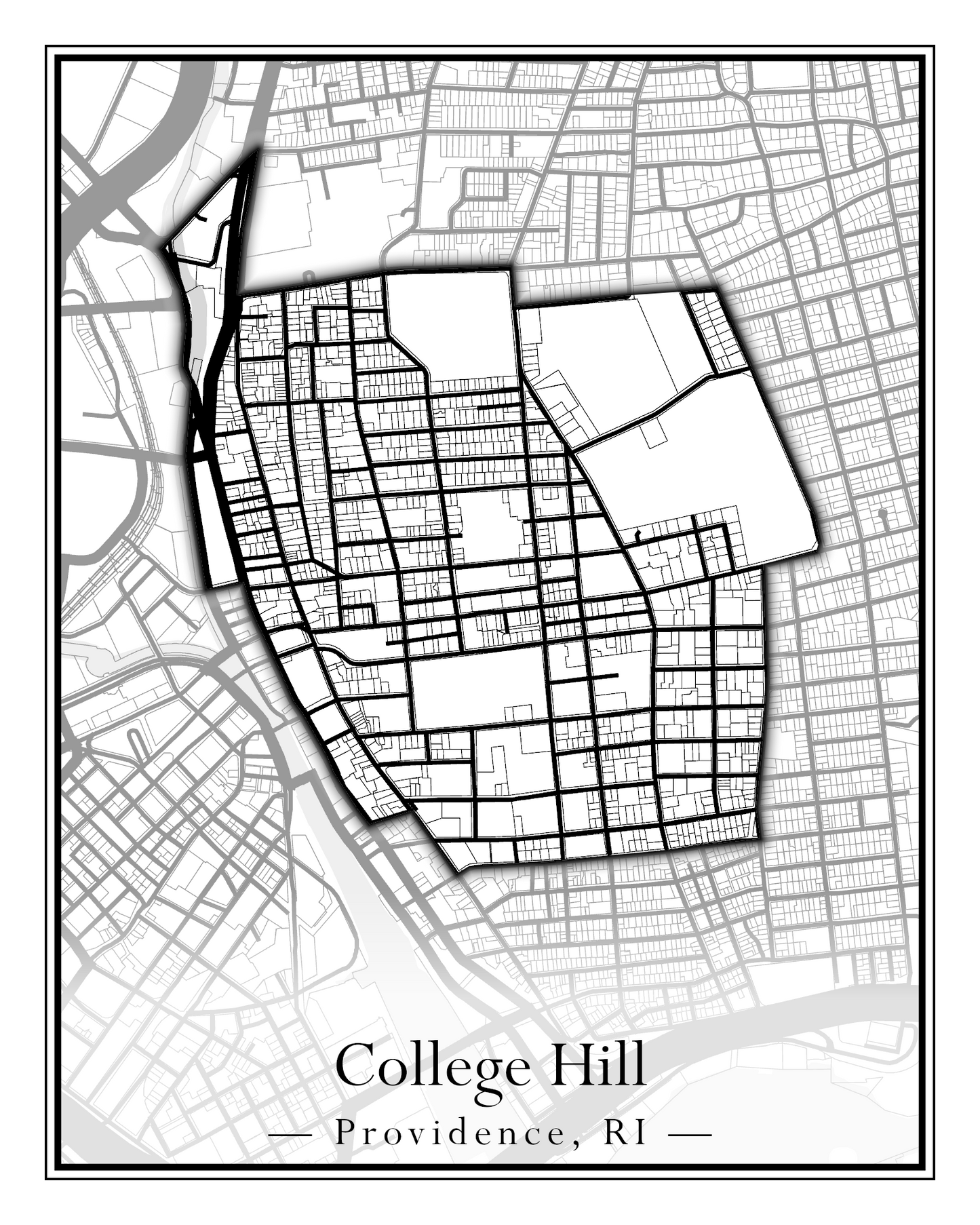 Providence Neighborhoods - Street Map (Blackstone - Downtown)