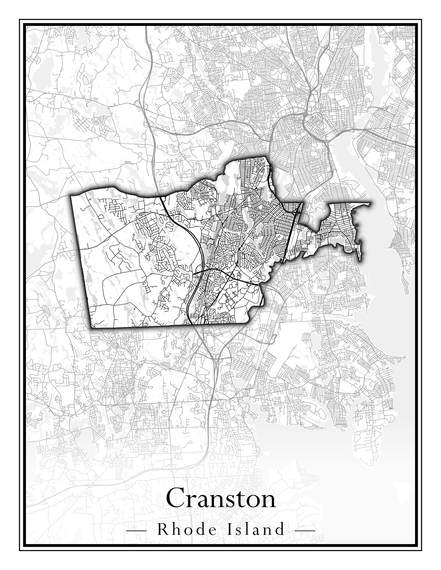 Rhode Island Towns - Street Map (Charlestown - Cumberland)