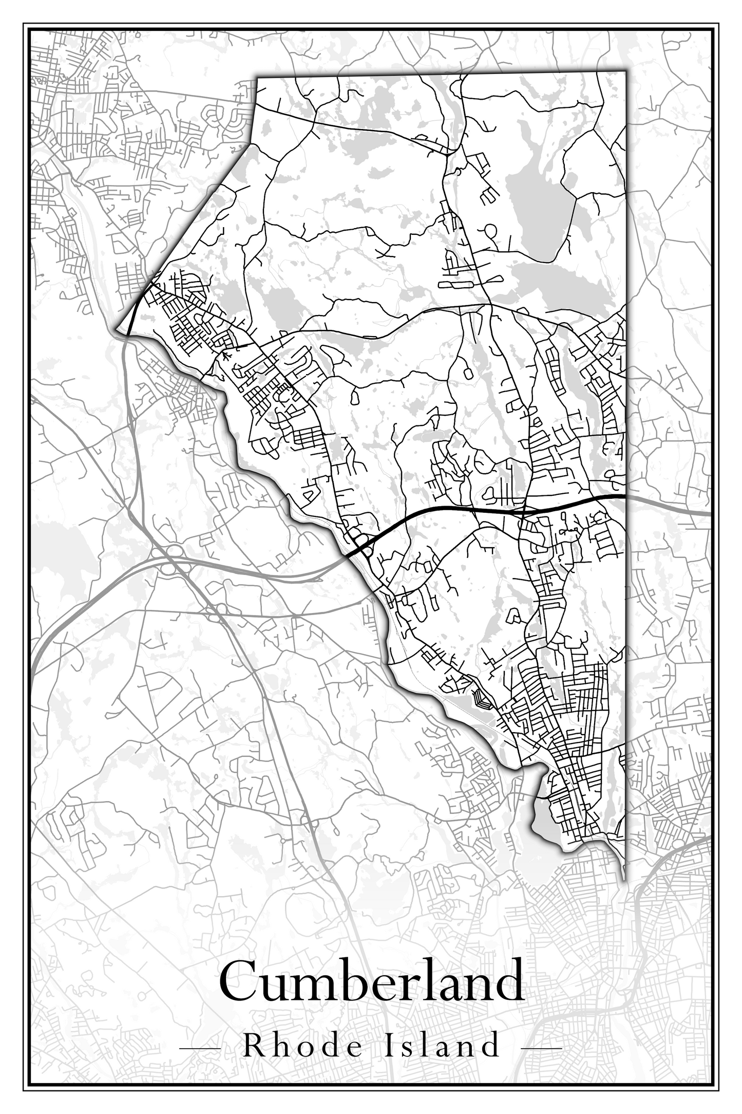 Rhode Island Towns - Street Map (Charlestown - Cumberland)