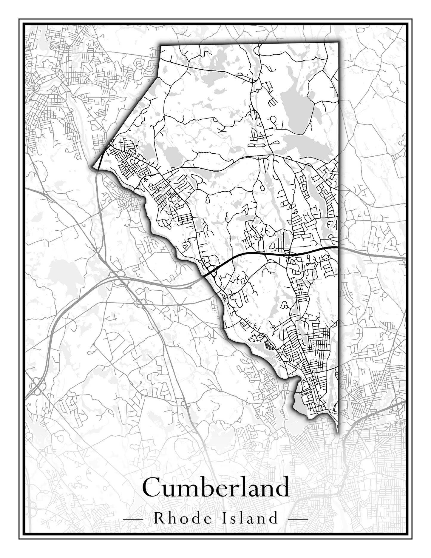 Rhode Island Towns - Street Map (Charlestown - Cumberland)