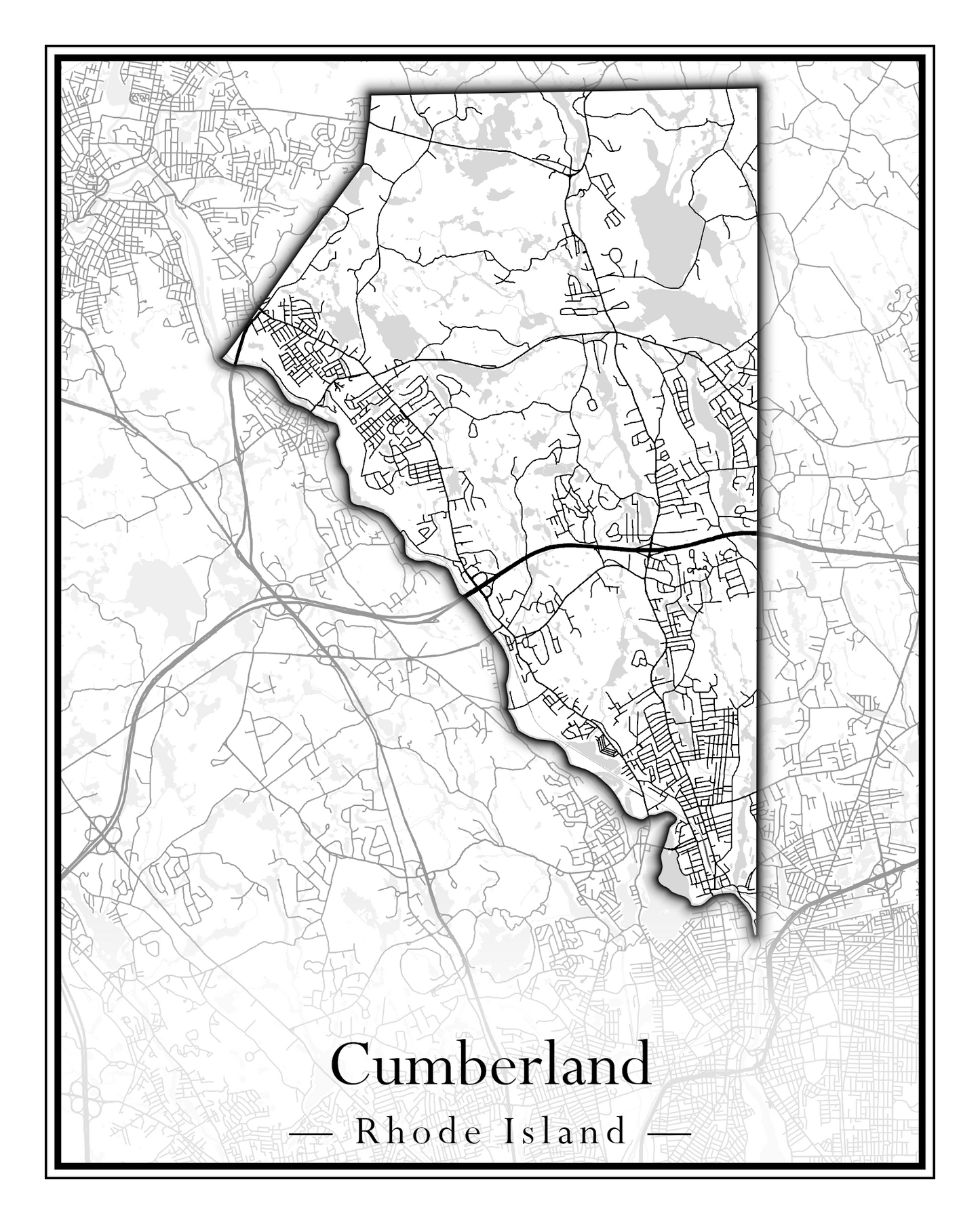 Rhode Island Towns - Street Map (Charlestown - Cumberland)