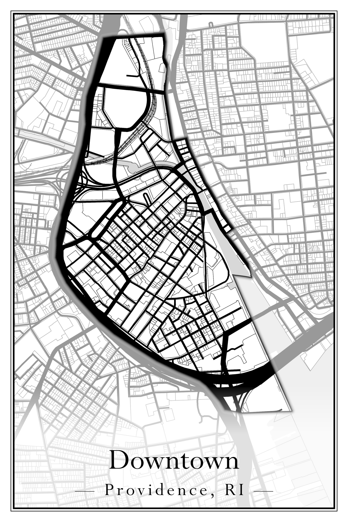 Providence Neighborhoods - Street Map (Blackstone - Downtown)