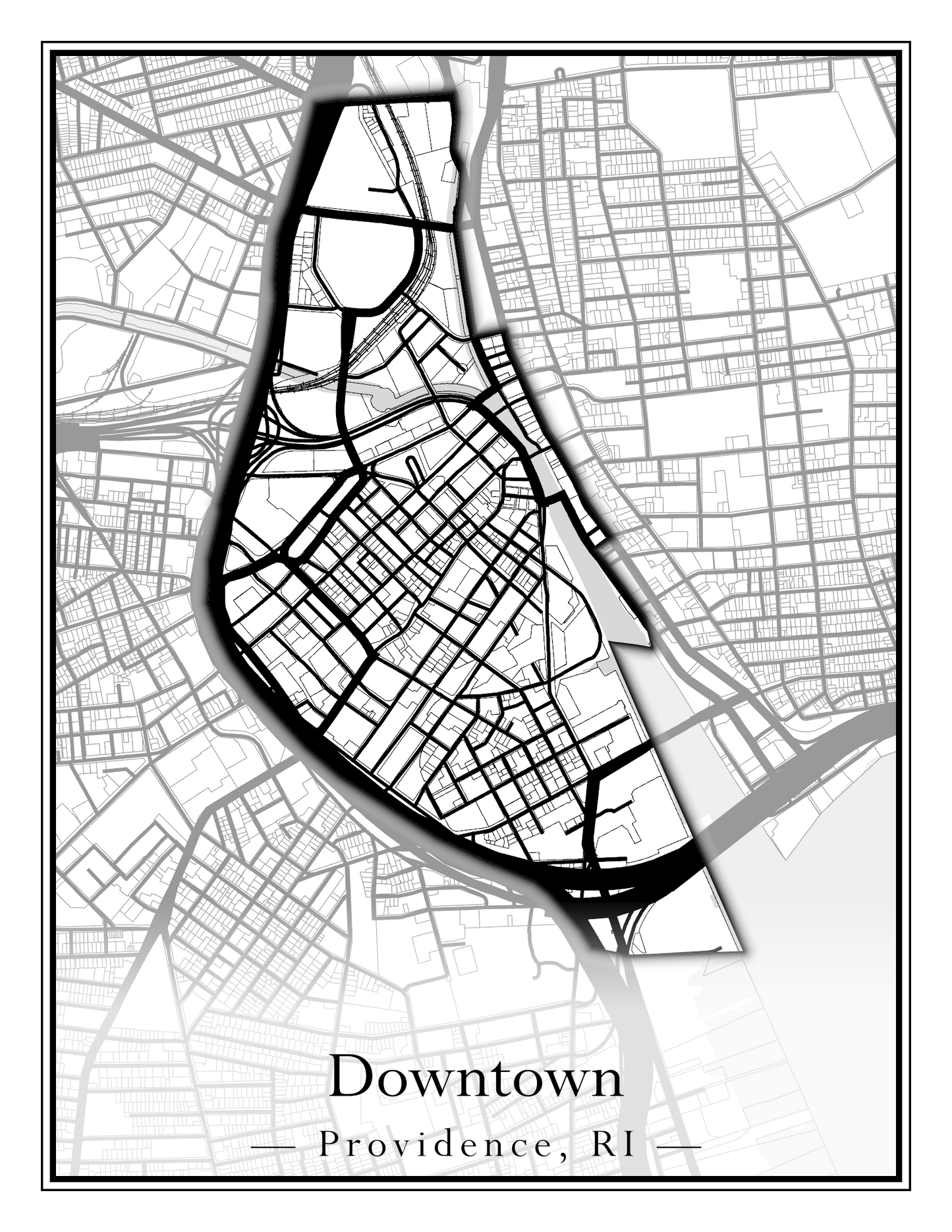 Providence Neighborhoods - Street Map (Blackstone - Downtown)