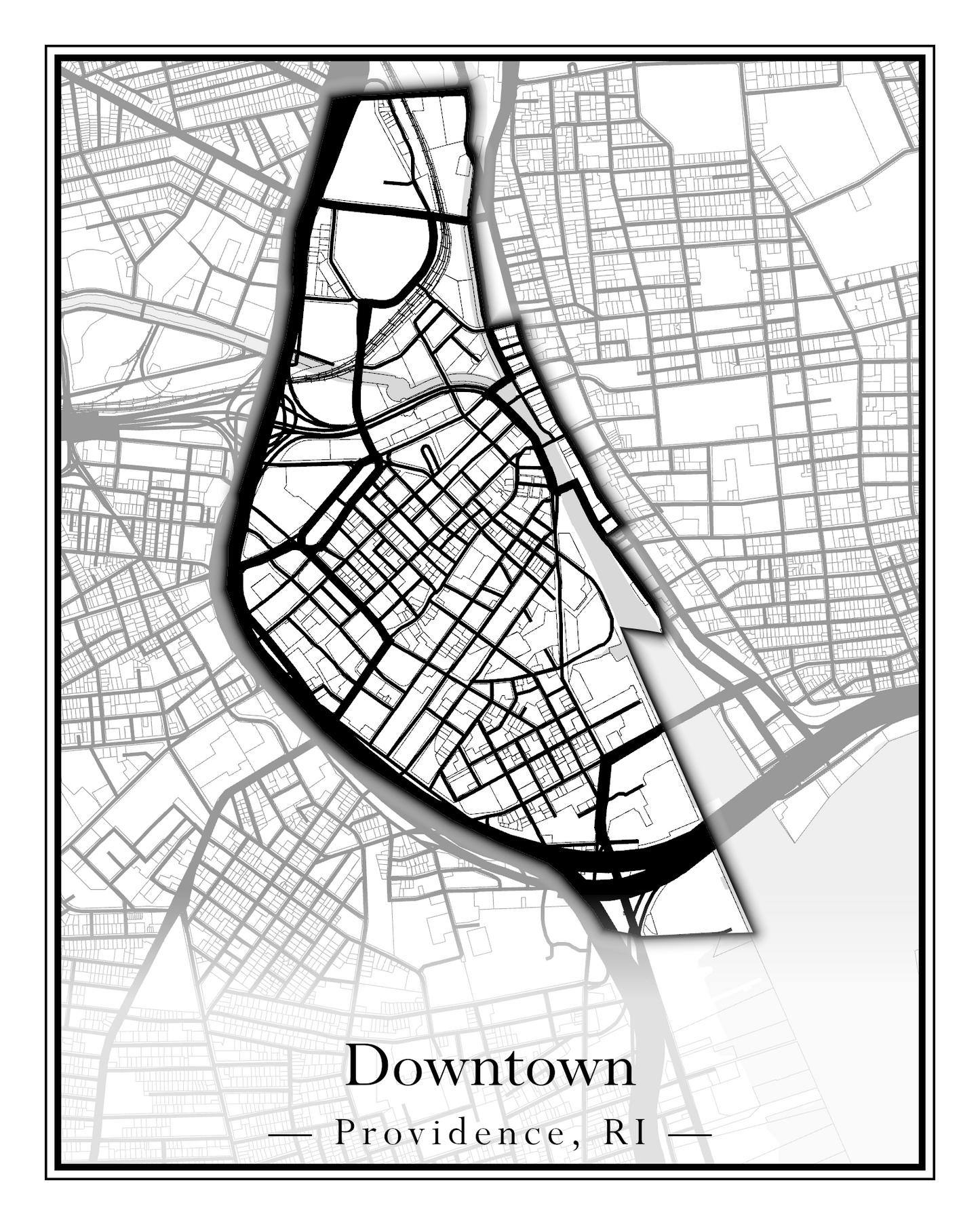 Providence Neighborhoods - Street Map (Blackstone - Downtown)