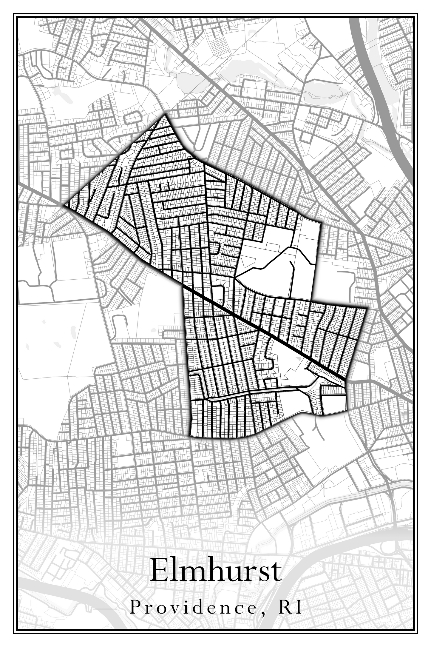 Providence Neighborhoods - Street Map (Elmhurst - Fox Point)