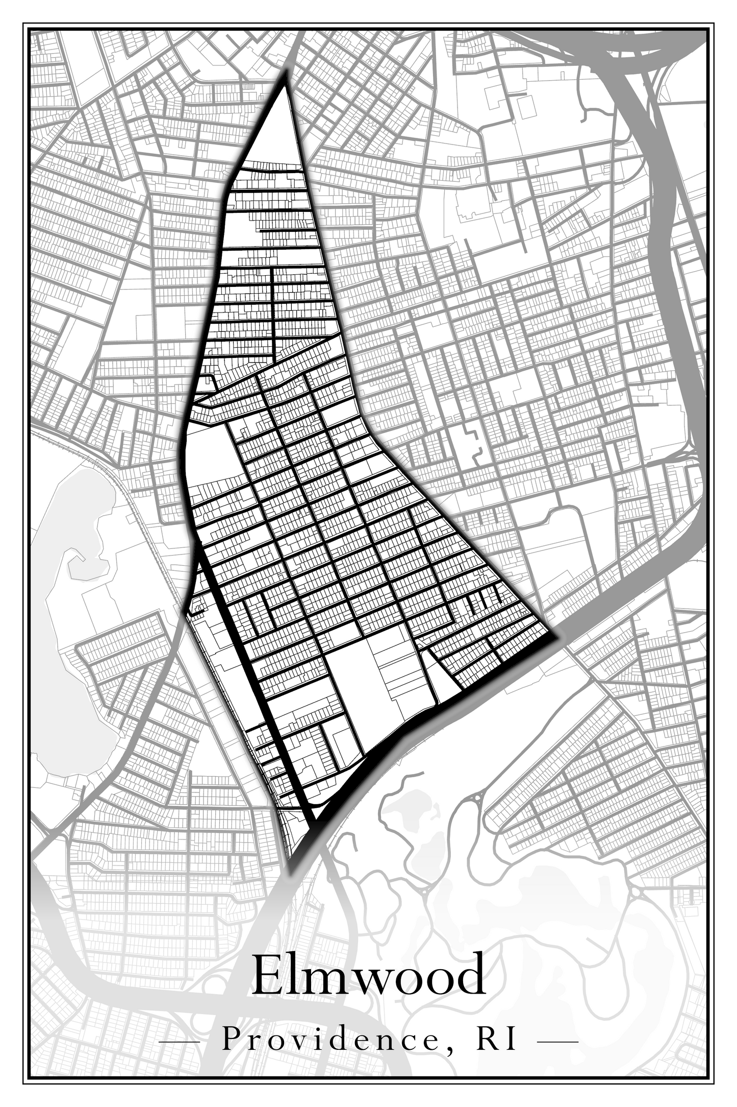 Providence Neighborhoods - Street Map (Elmhurst - Fox Point)