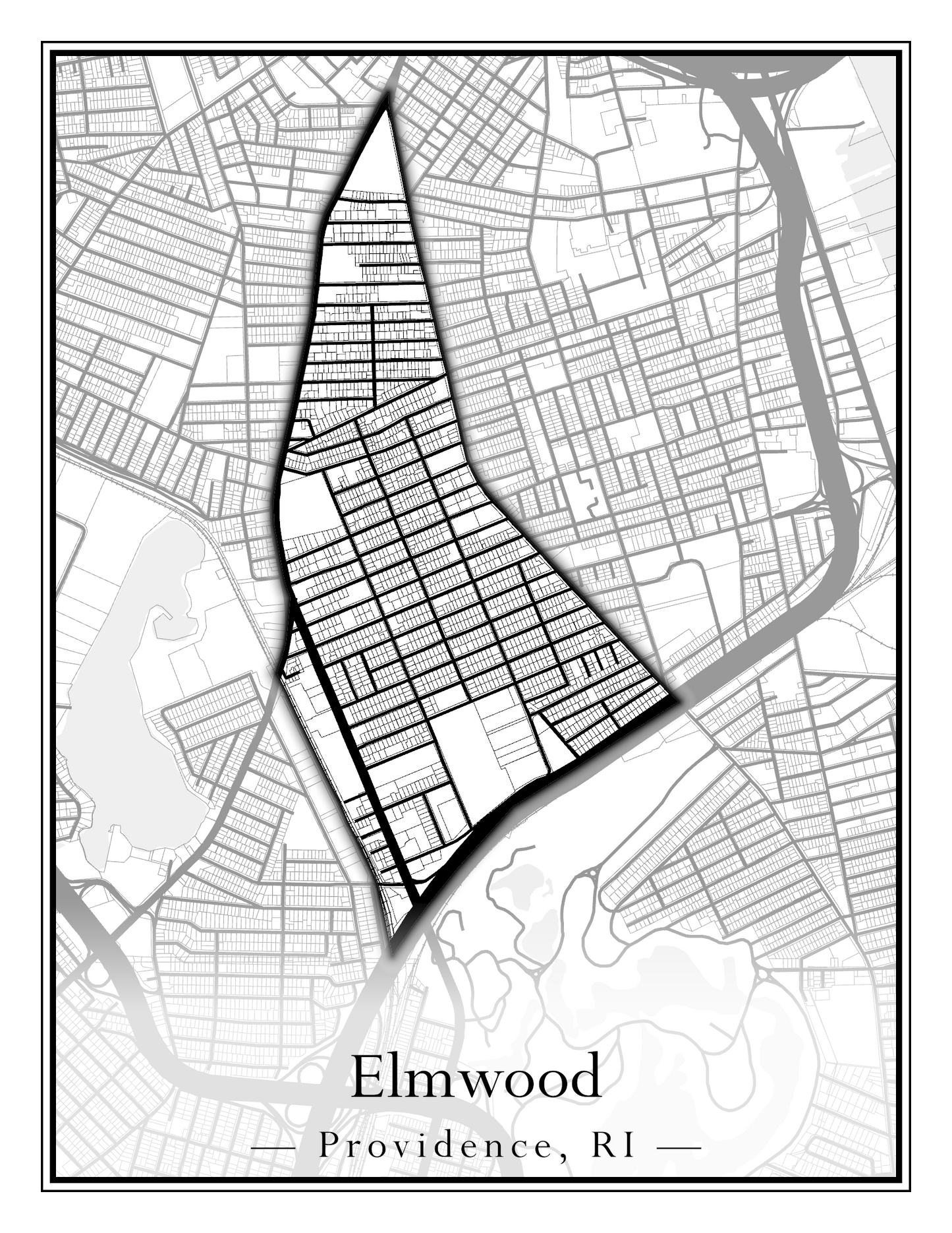 Providence Neighborhoods - Street Map (Elmhurst - Fox Point)