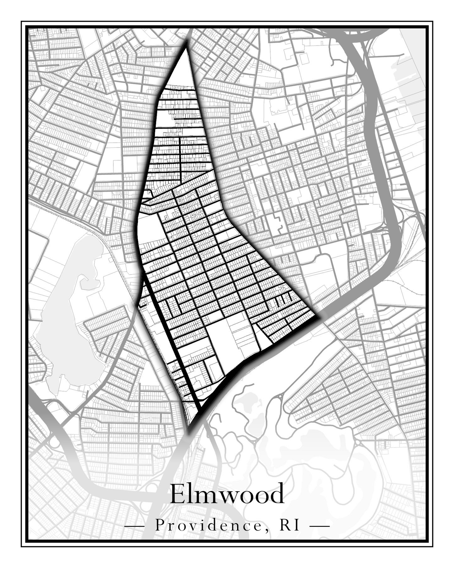 Providence Neighborhoods - Street Map (Elmhurst - Fox Point)