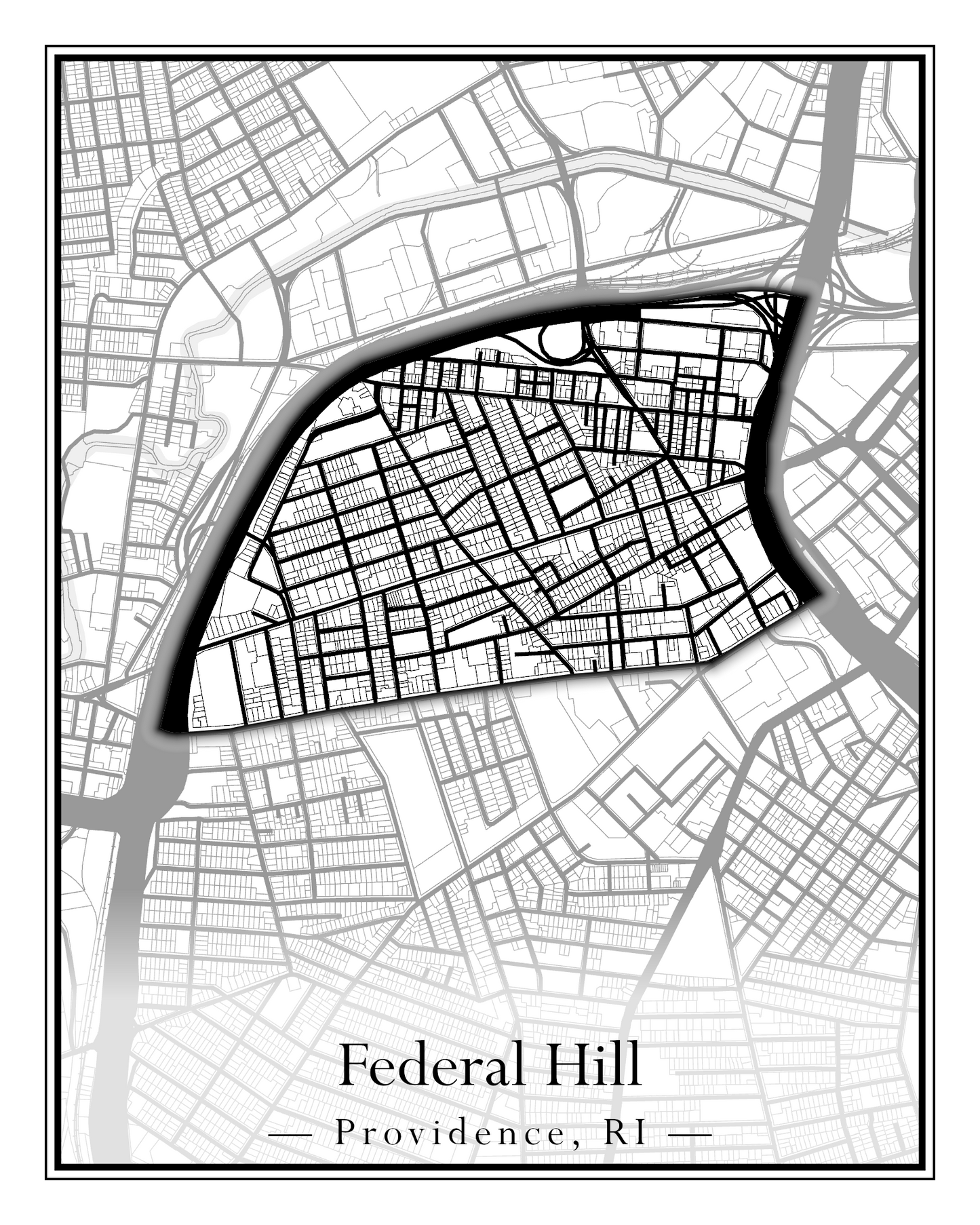 Providence Neighborhoods - Street Map (Elmhurst - Fox Point)