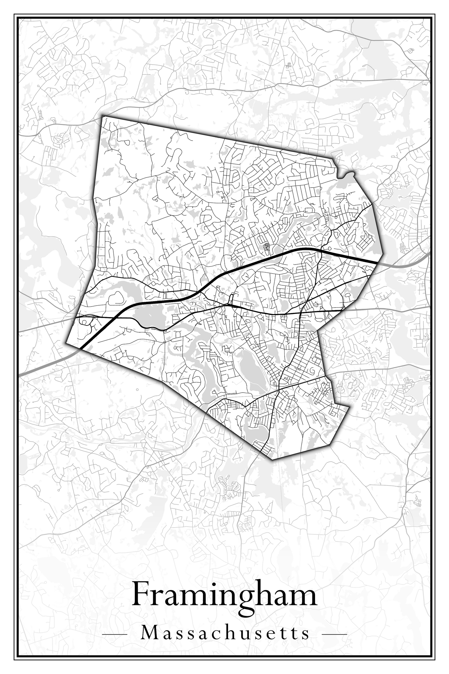 Massachusetts Towns - Street Map (Framingham - Gardner)