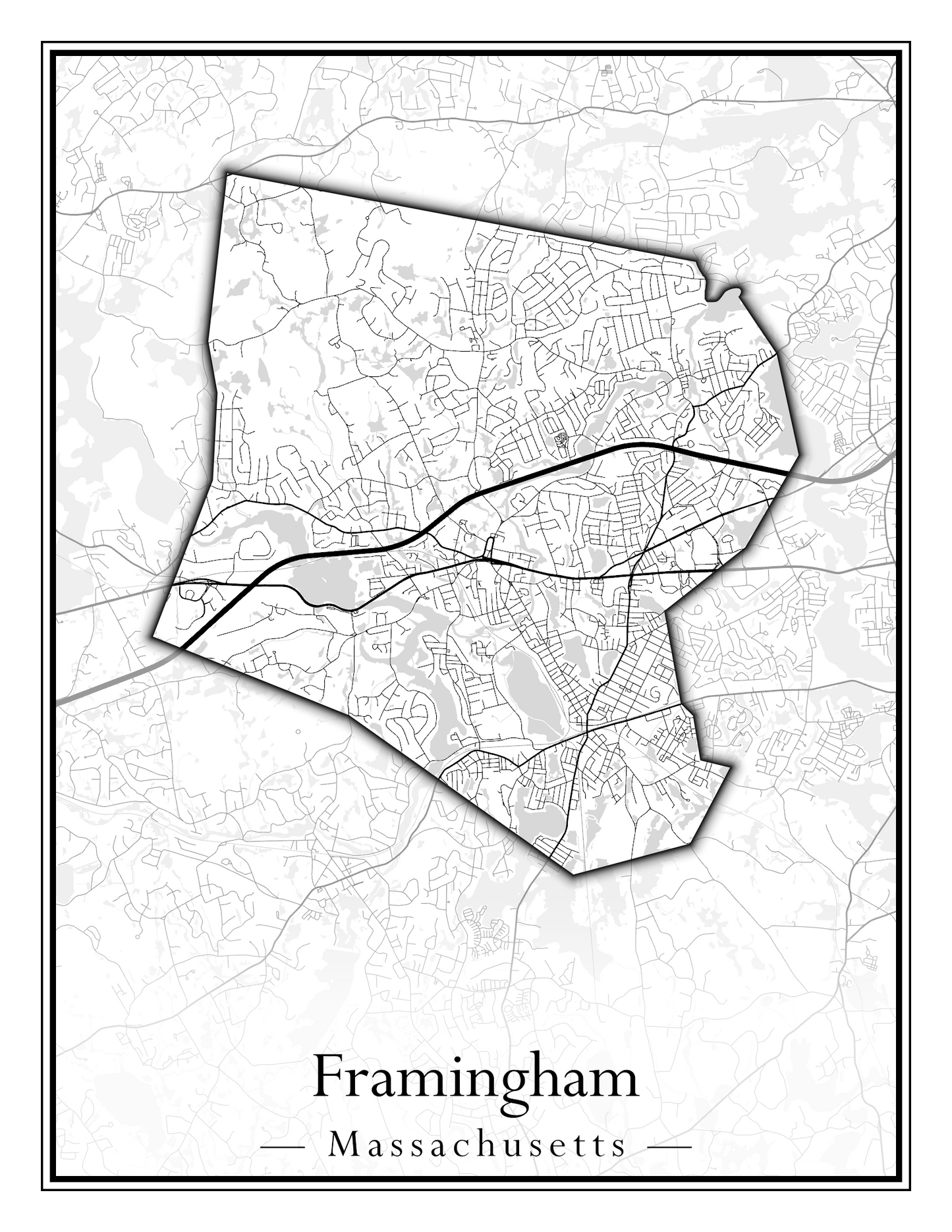 Massachusetts Towns - Street Map (Framingham - Gardner)