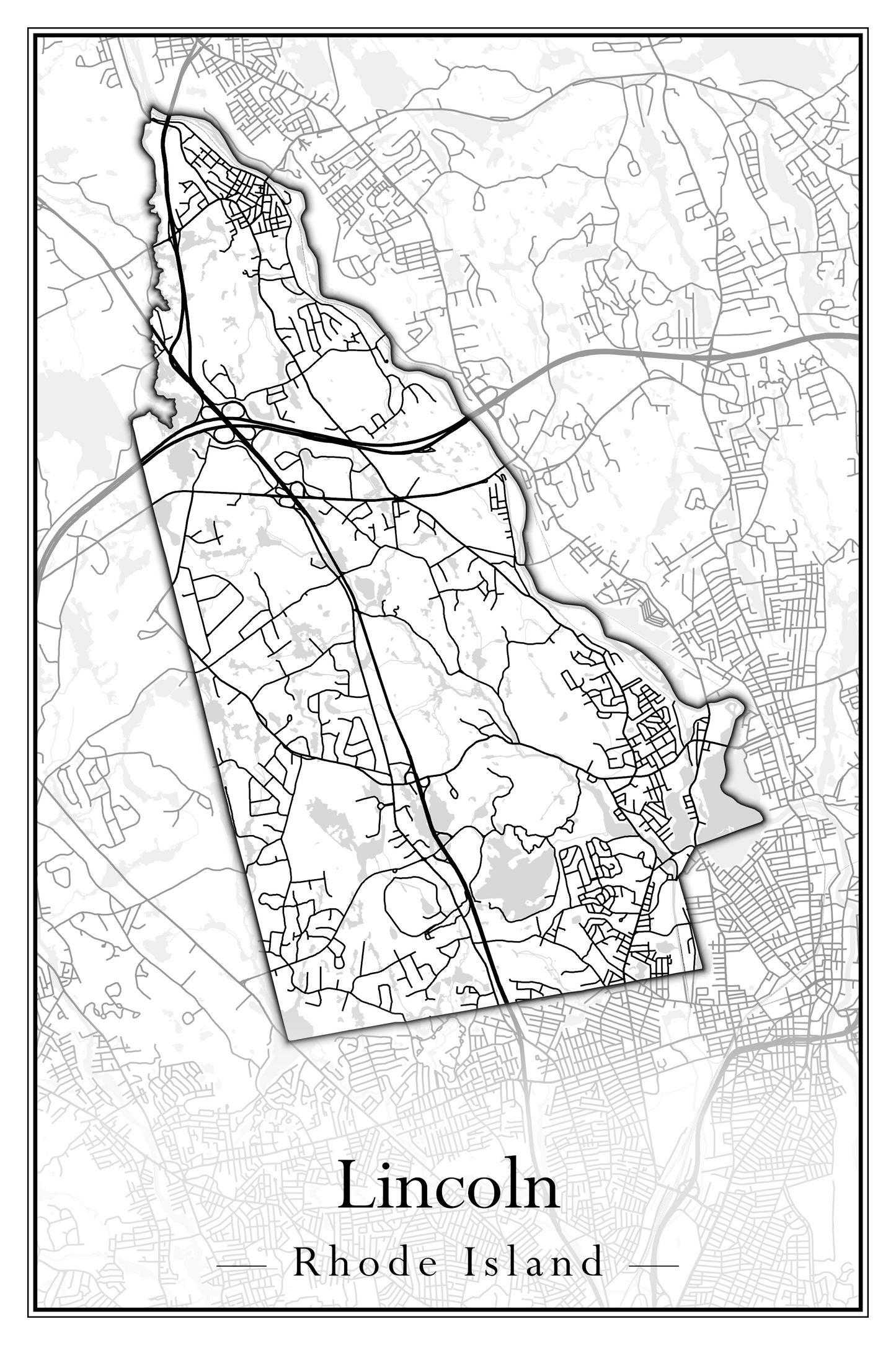 Rhode Island Towns - Street Map (Lincoln - Narragansett)