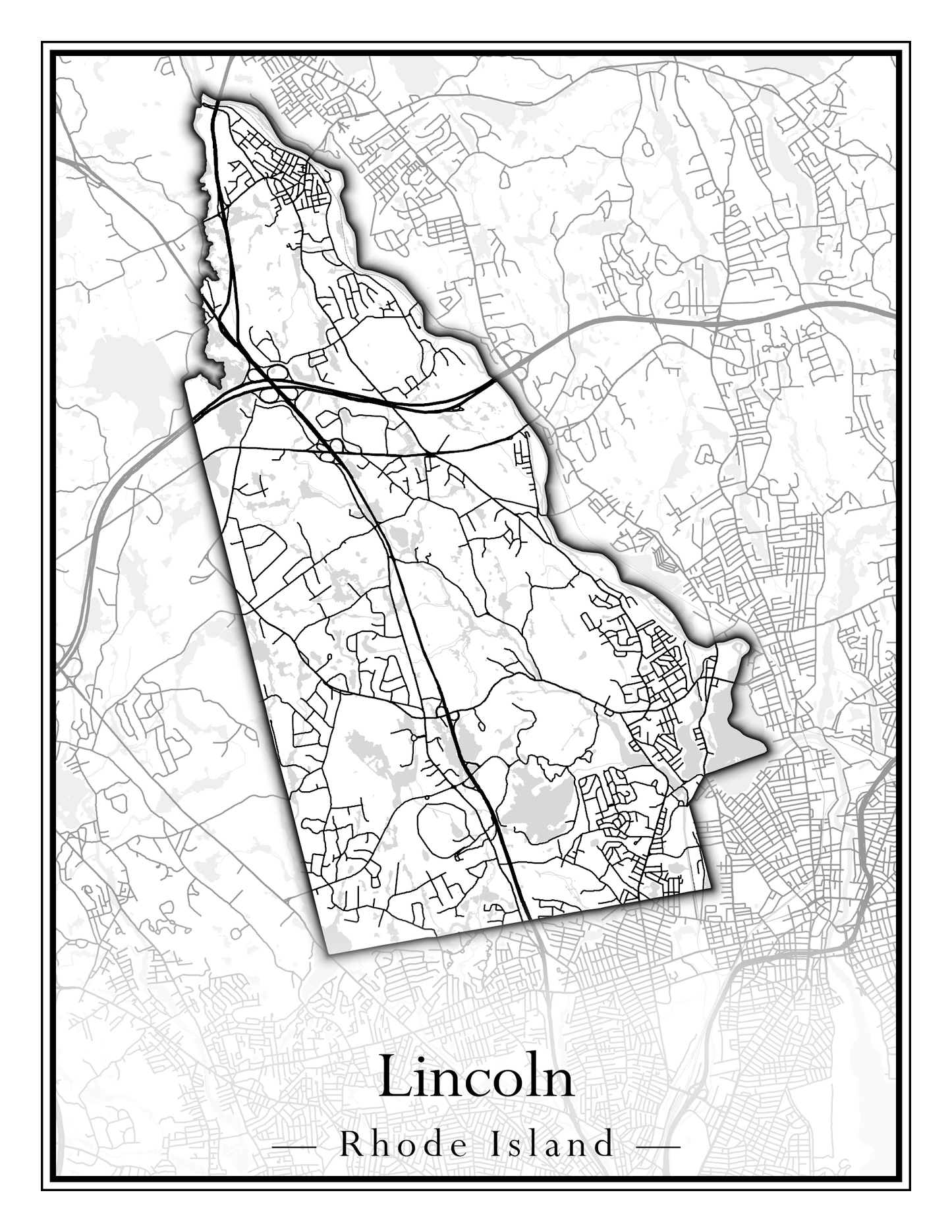 Rhode Island Towns - Street Map (Lincoln - Narragansett)