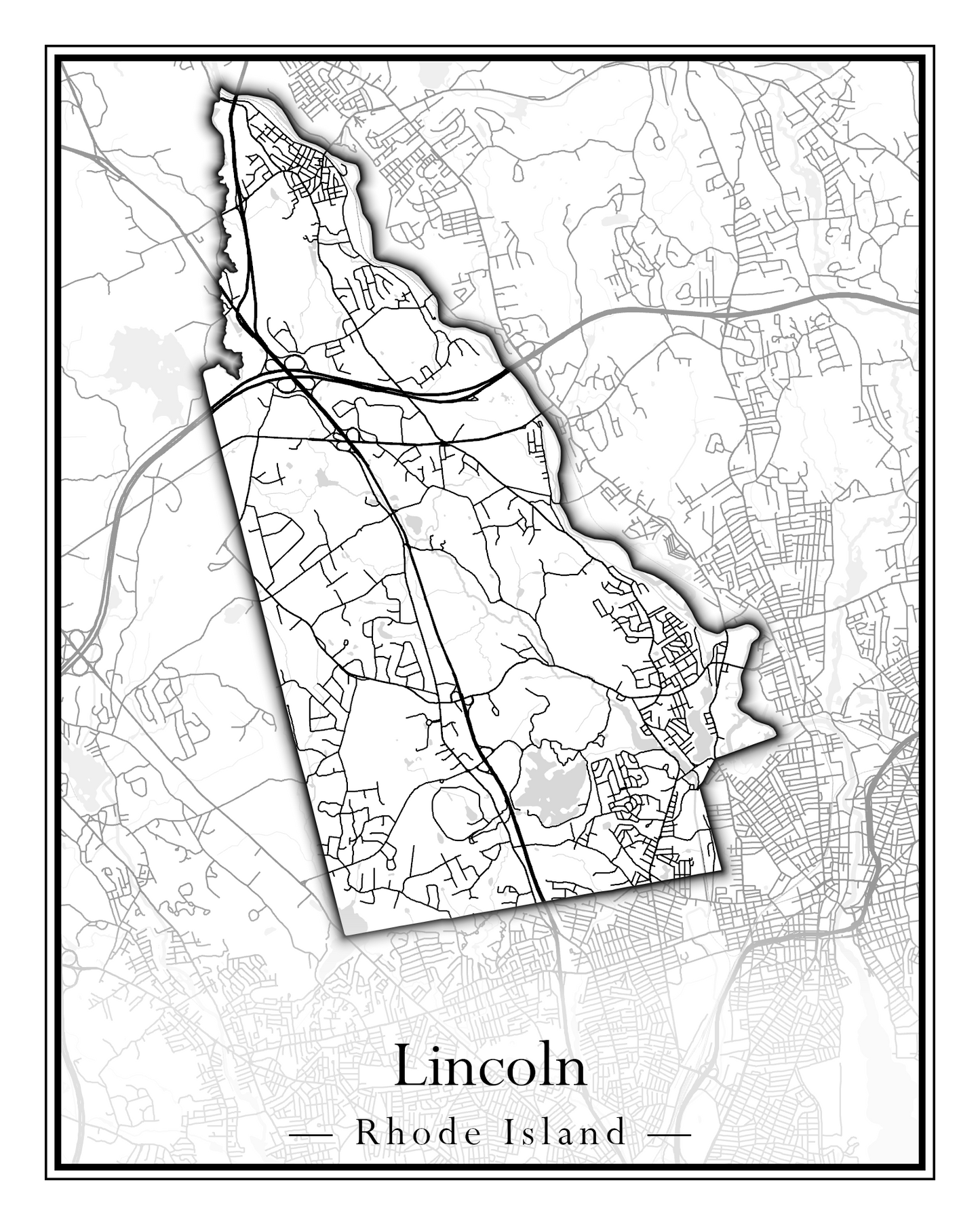 Rhode Island Towns - Street Map (Lincoln - Narragansett)