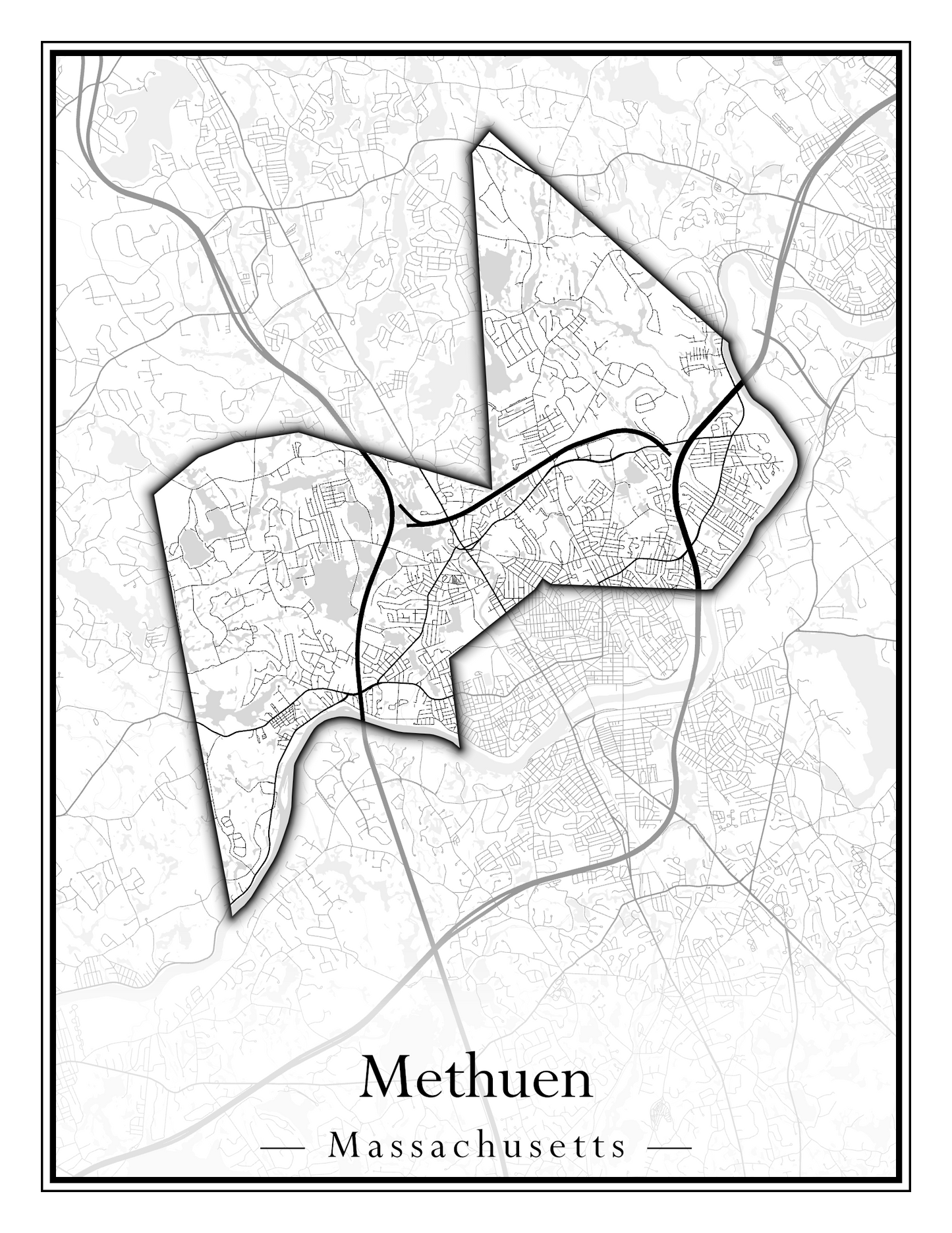 Massachusetts Towns - Street Map (Methuen - Middleton)