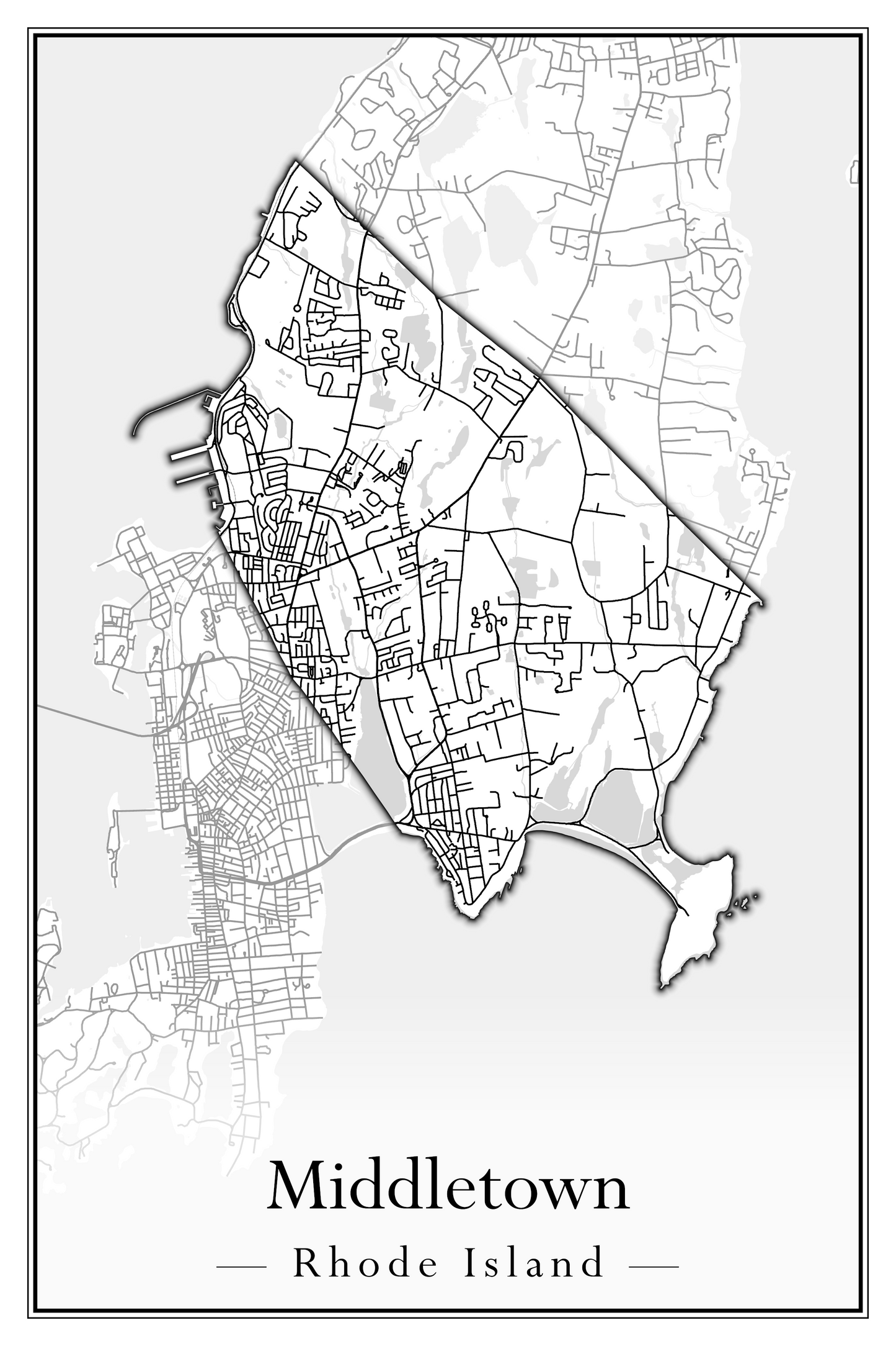 Rhode Island Towns - Street Map (Lincoln - Narragansett)