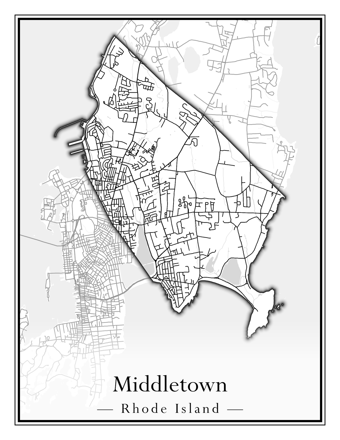 Rhode Island Towns - Street Map (Lincoln - Narragansett)