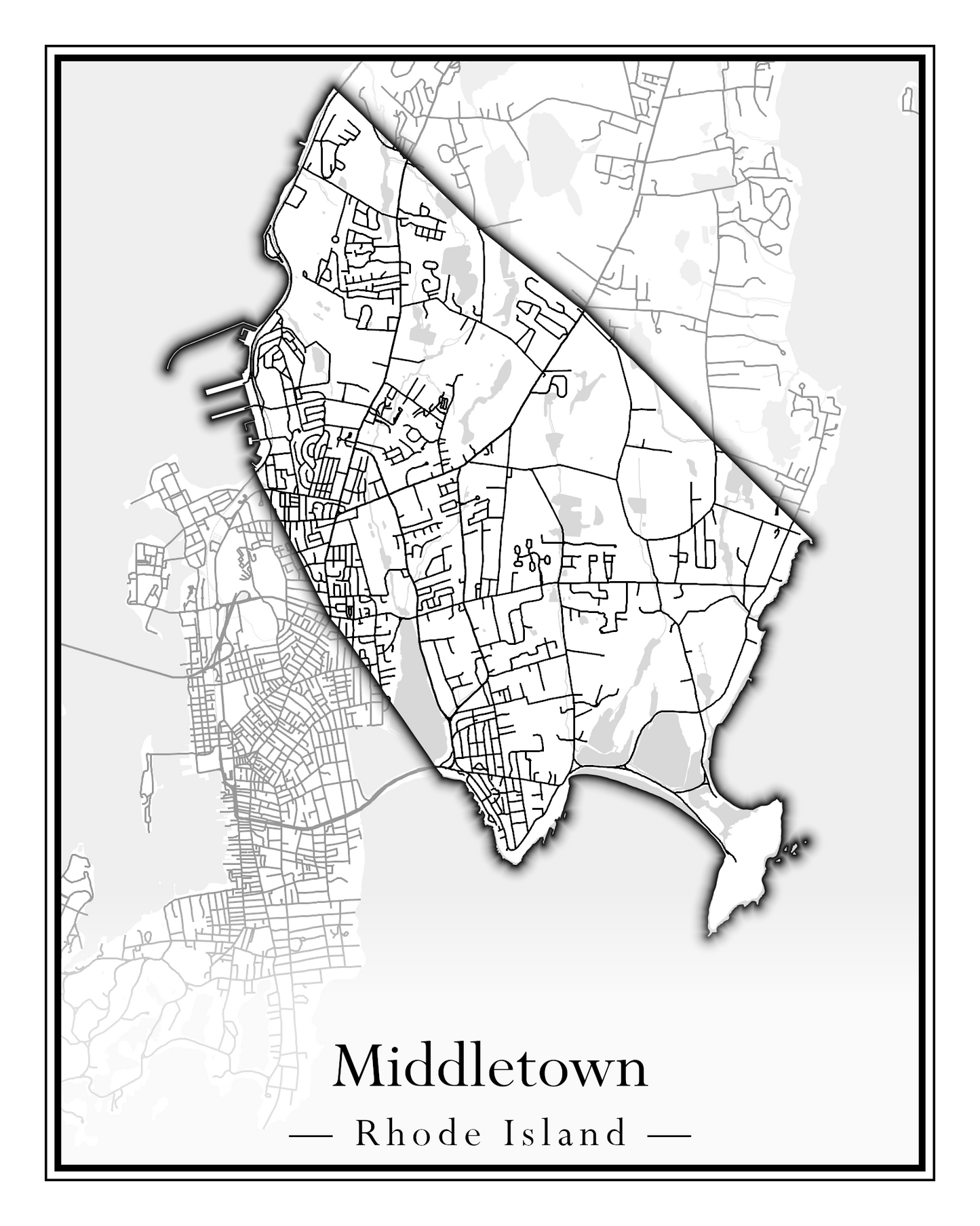 Rhode Island Towns - Street Map (Lincoln - Narragansett)