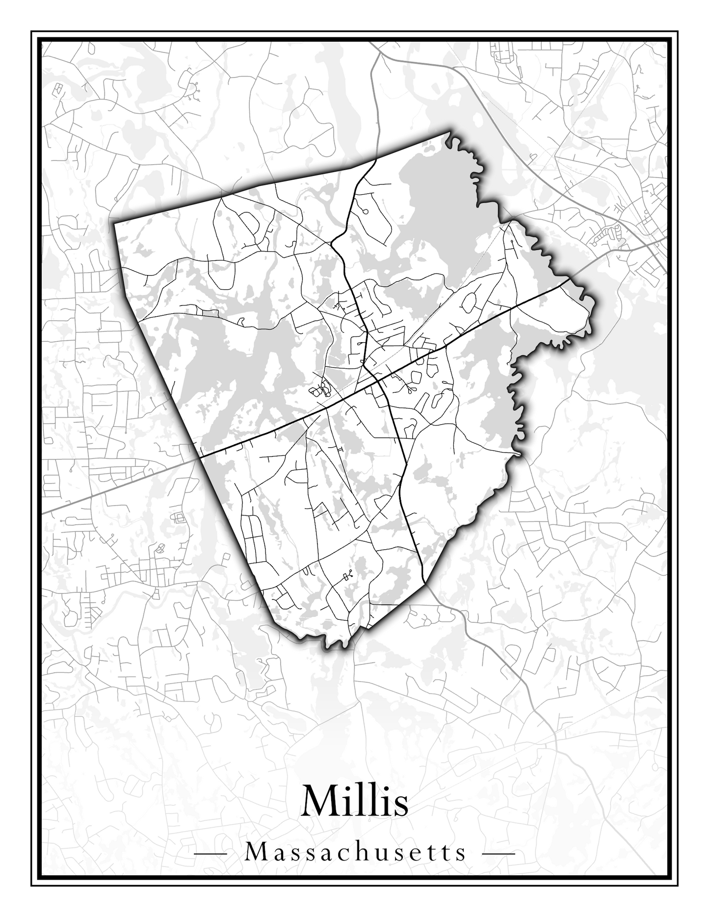 Massachusetts Towns - Street Map (Milford - Millville)