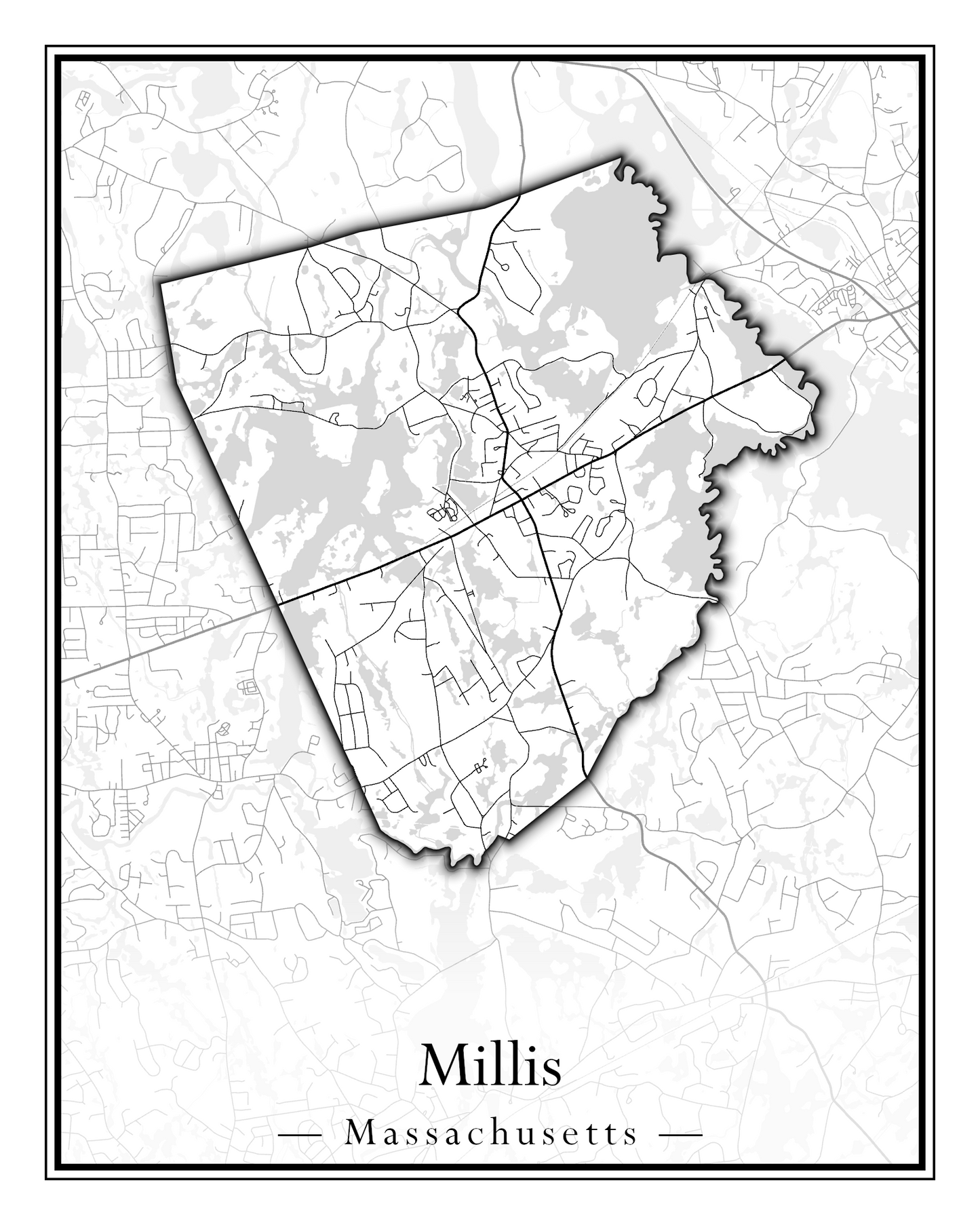 Massachusetts Towns - Street Map (Milford - Millville)