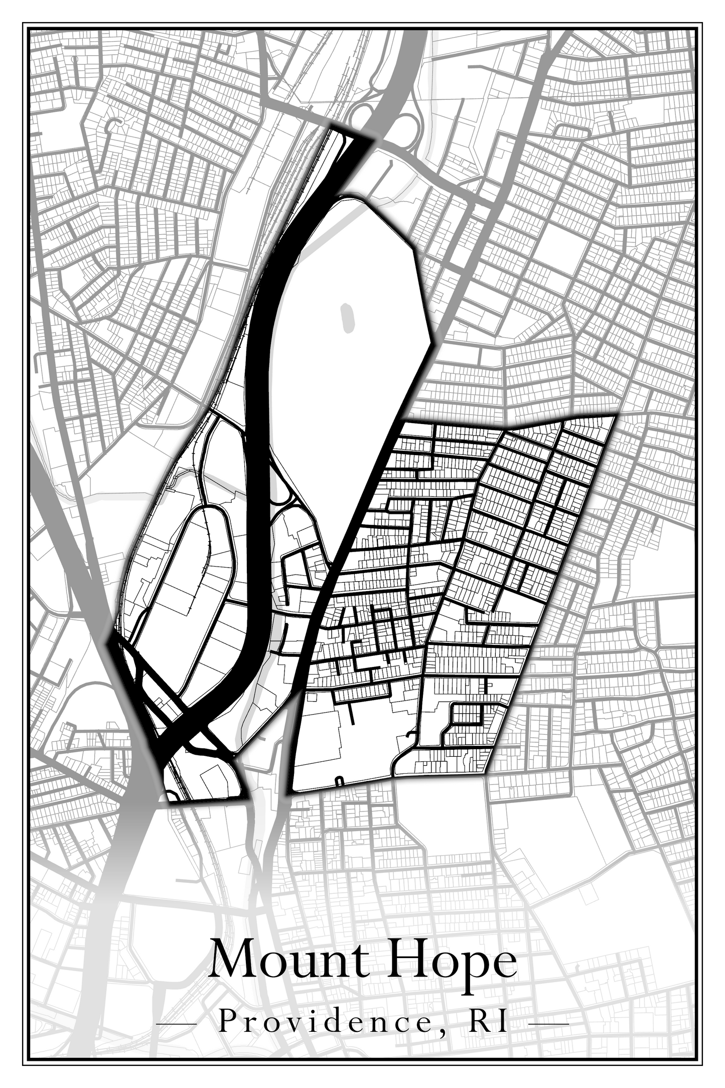 Providence Neighborhoods - Street Map (Mount Hope - Reservoir)