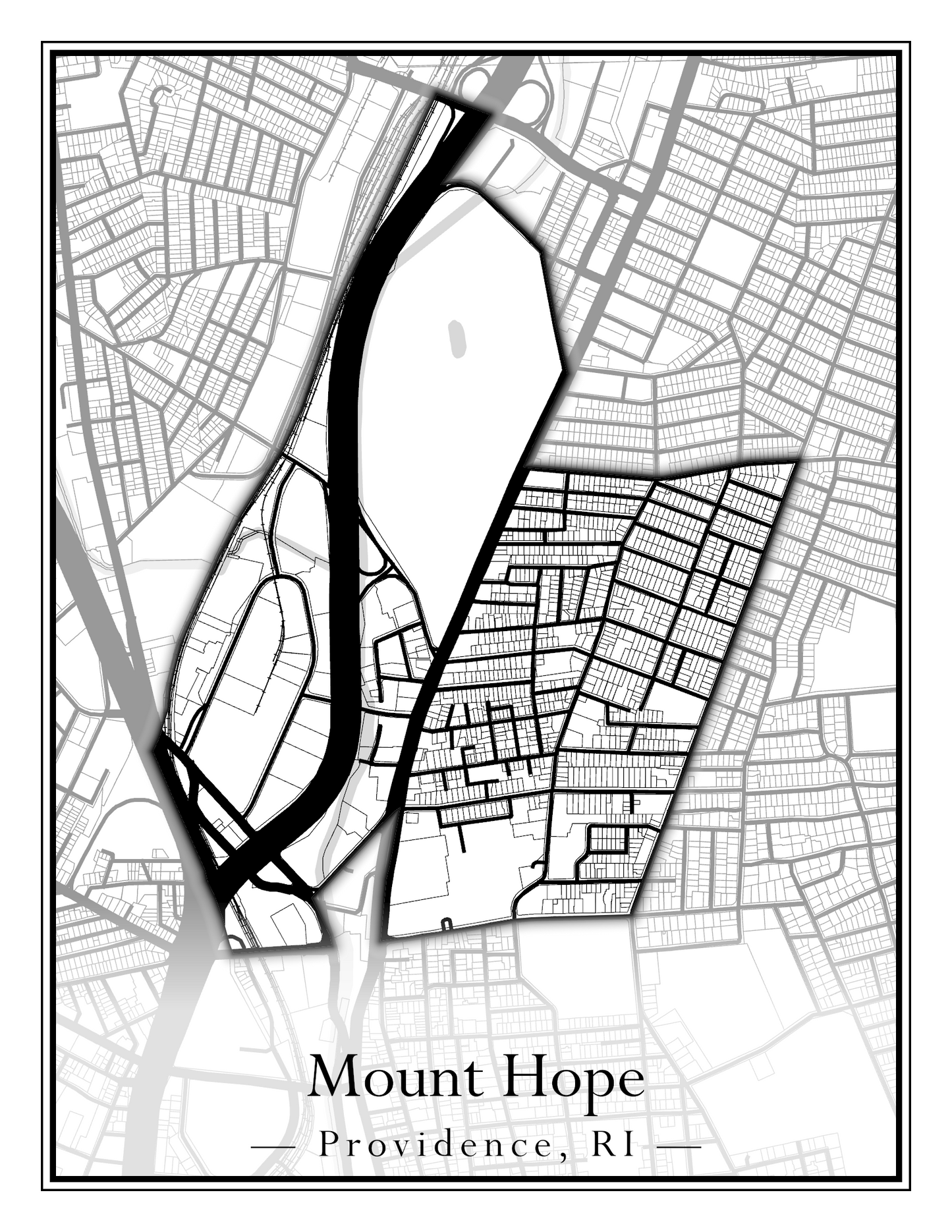 Providence Neighborhoods - Street Map (Mount Hope - Reservoir)