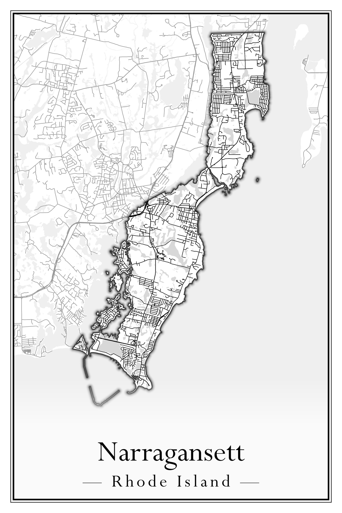 Rhode Island Towns - Street Map (Lincoln - Narragansett)