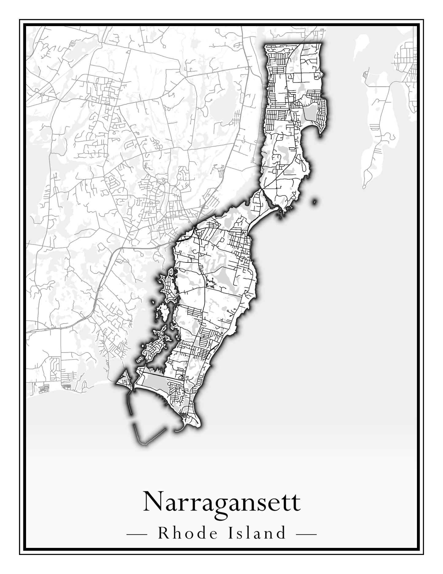 Rhode Island Towns - Street Map (Lincoln - Narragansett)