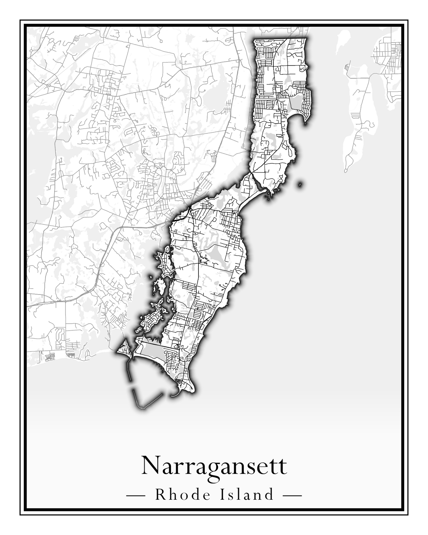 Rhode Island Towns - Street Map (Lincoln - Narragansett)