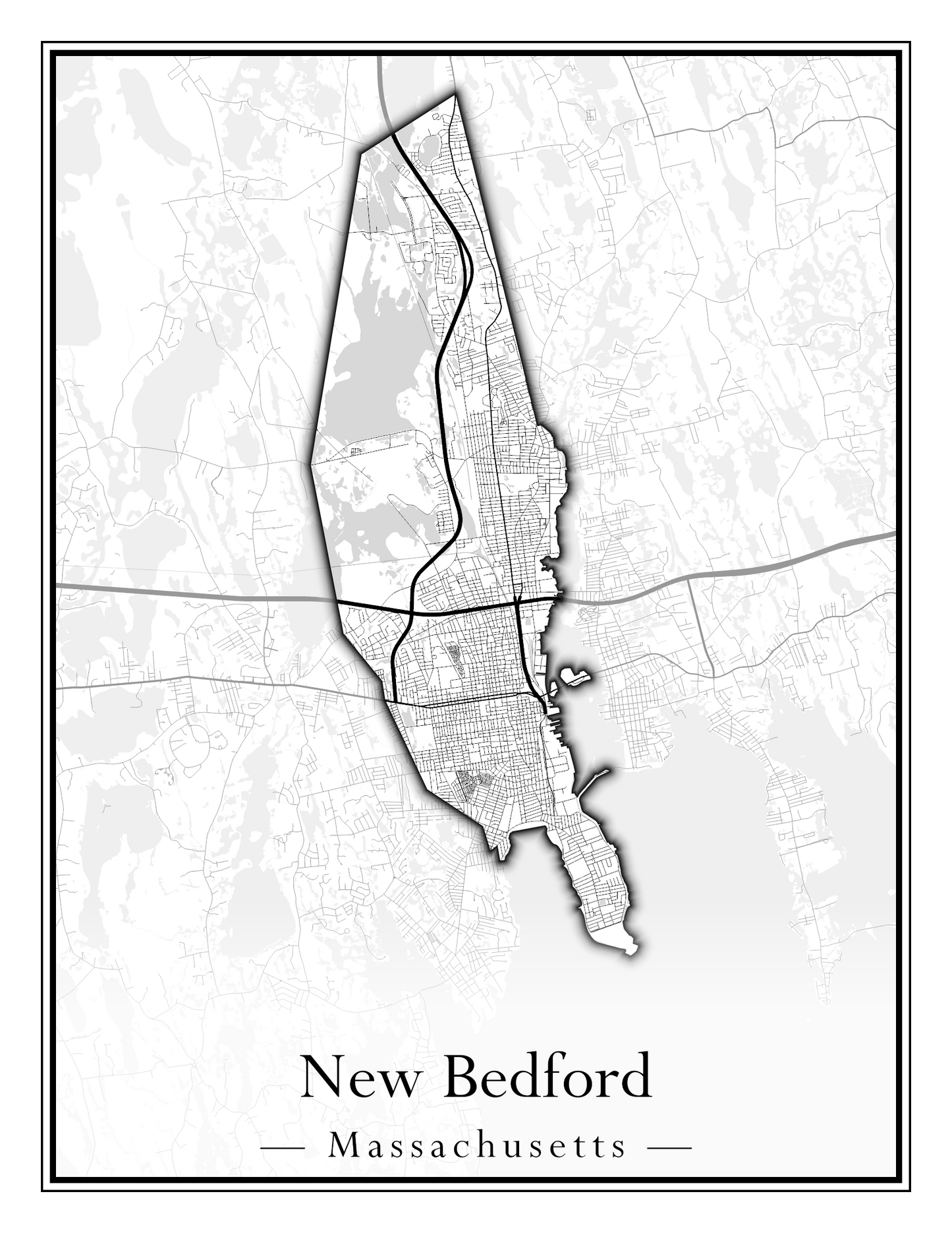 Massachusetts Towns - Street Map (New Bedford - New Salem)