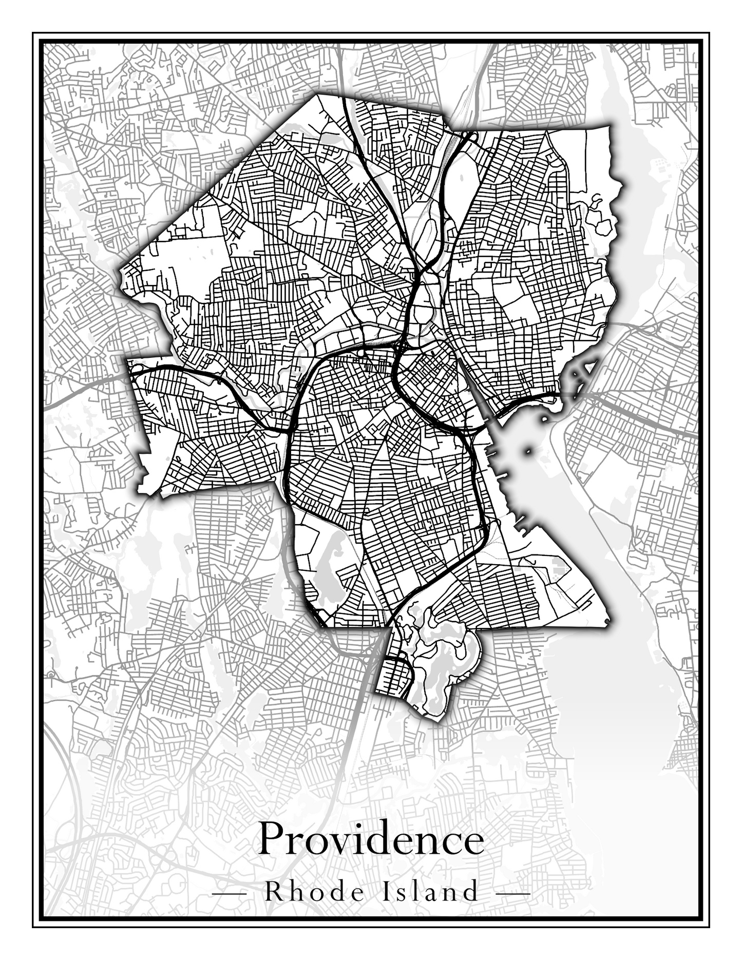 Rhode Island Towns - Street Map (North Smithfield - Providence)