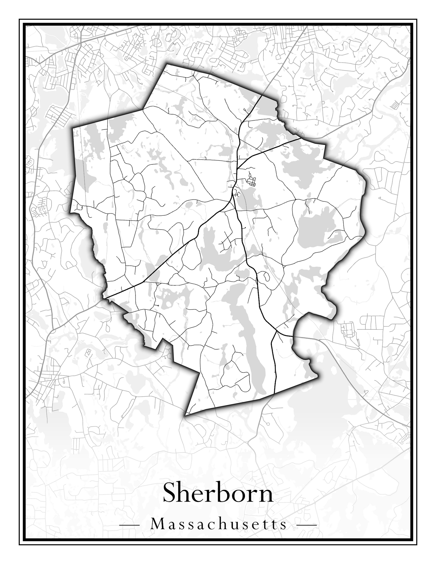 Massachusetts Towns - Street Map (Sherborn - Shutesbury)