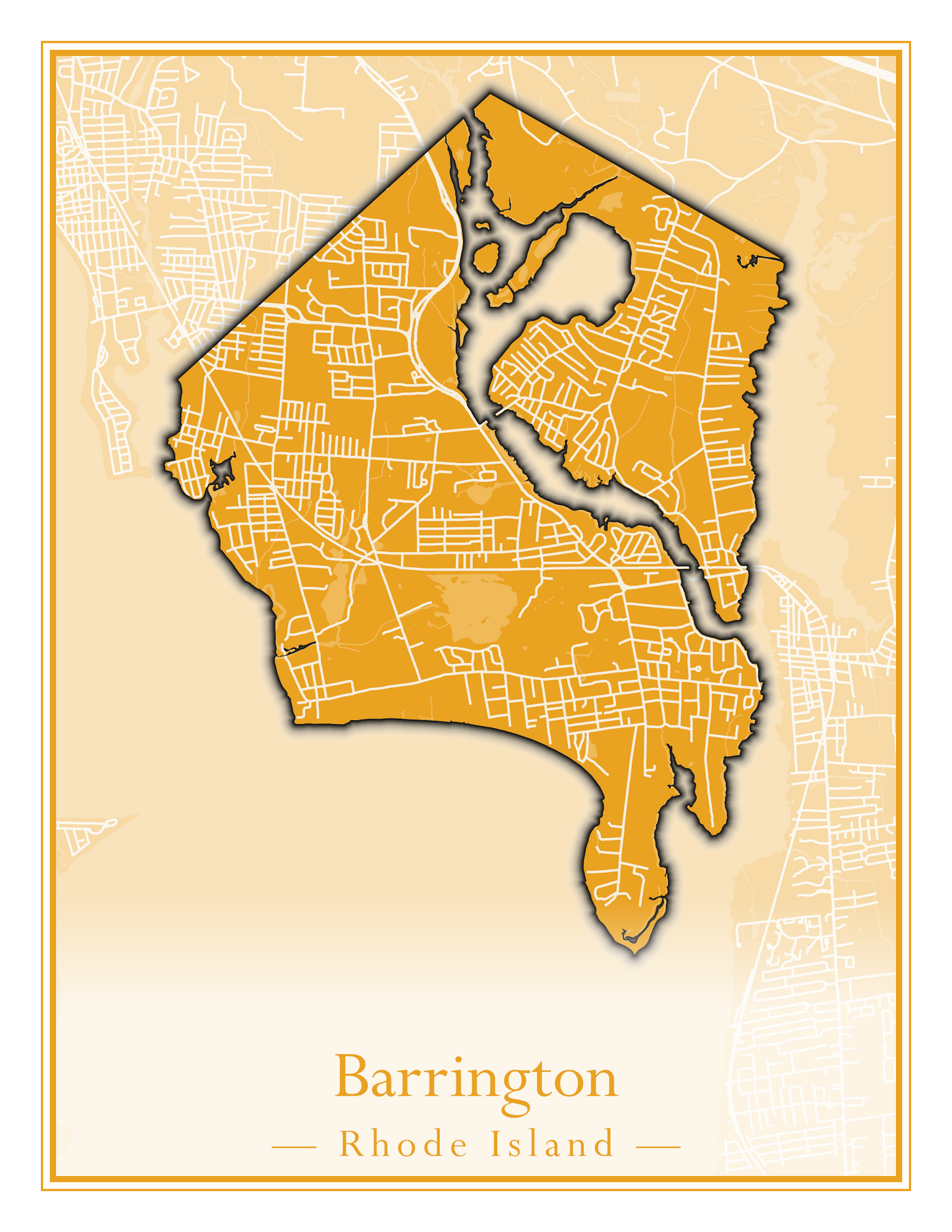 Rhode Island Towns - Street Map (Barrington - Central Falls)