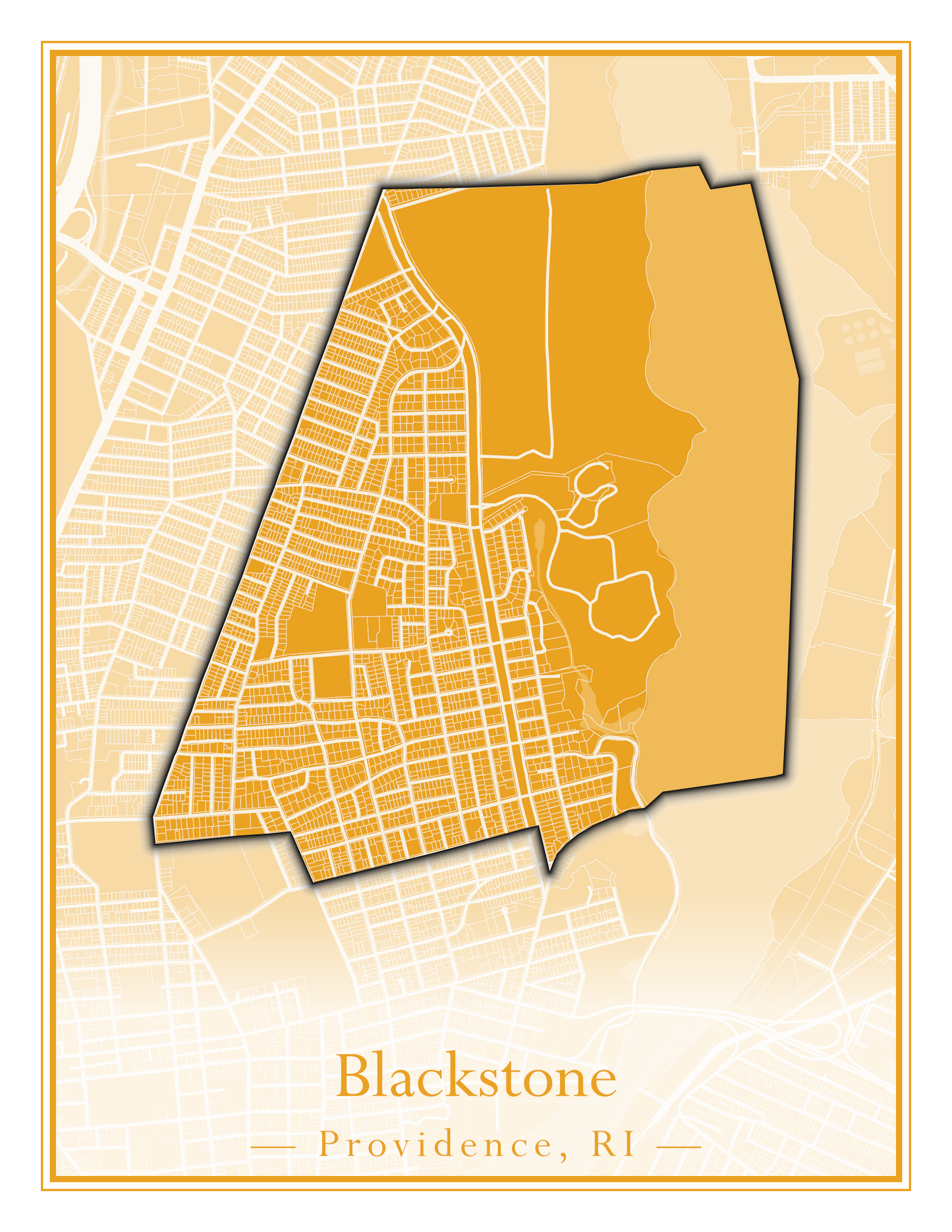 Providence Neighborhoods - Street Map (Blackstone - Downtown)