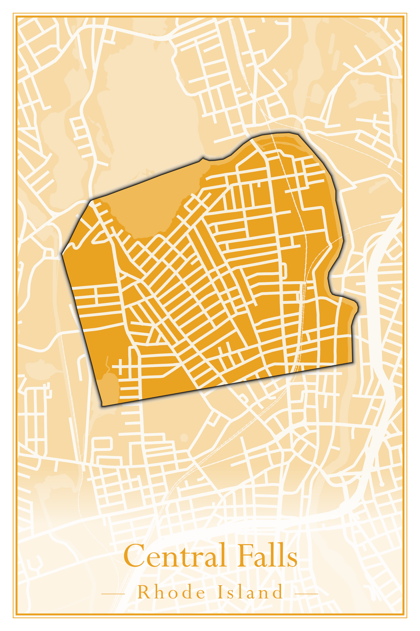 Rhode Island Towns - Street Map (Barrington - Central Falls)