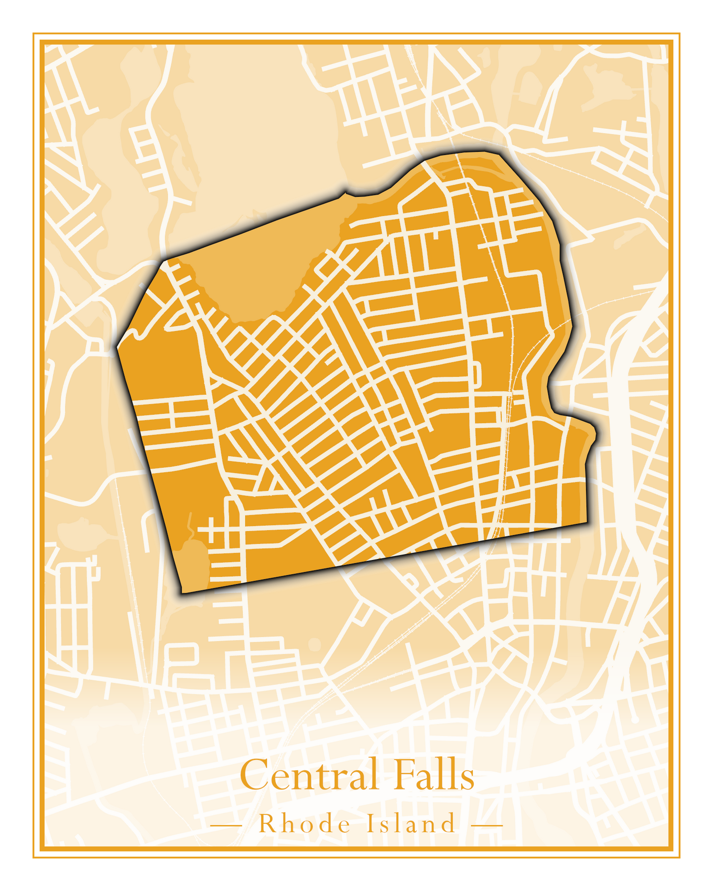 Rhode Island Towns - Street Map (Barrington - Central Falls)