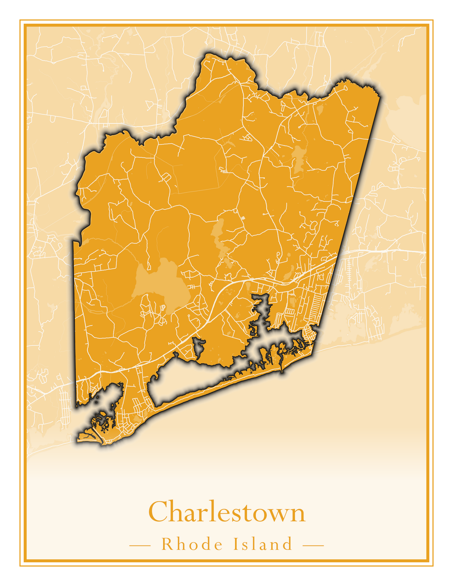 Rhode Island Towns - Street Map (Charlestown - Cumberland)