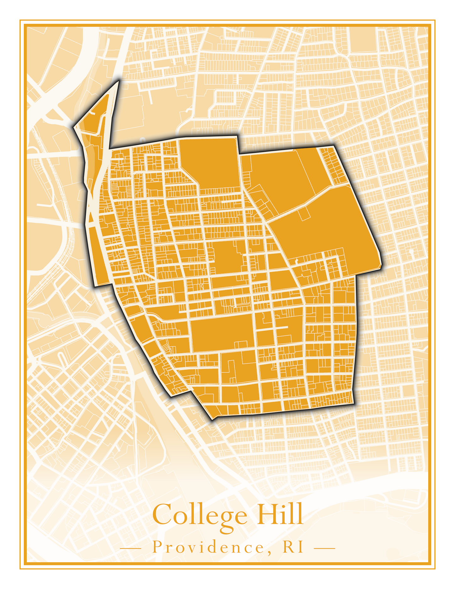 Providence Neighborhoods - Street Map (Blackstone - Downtown)