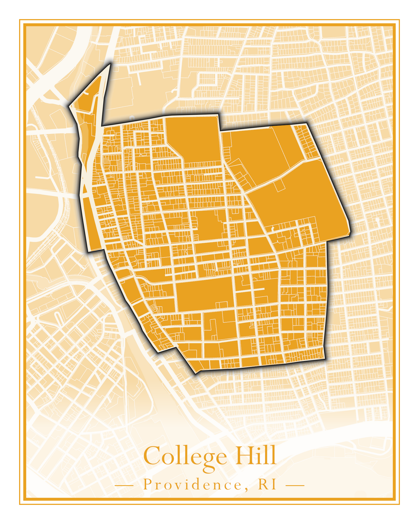 Providence Neighborhoods - Street Map (Blackstone - Downtown)