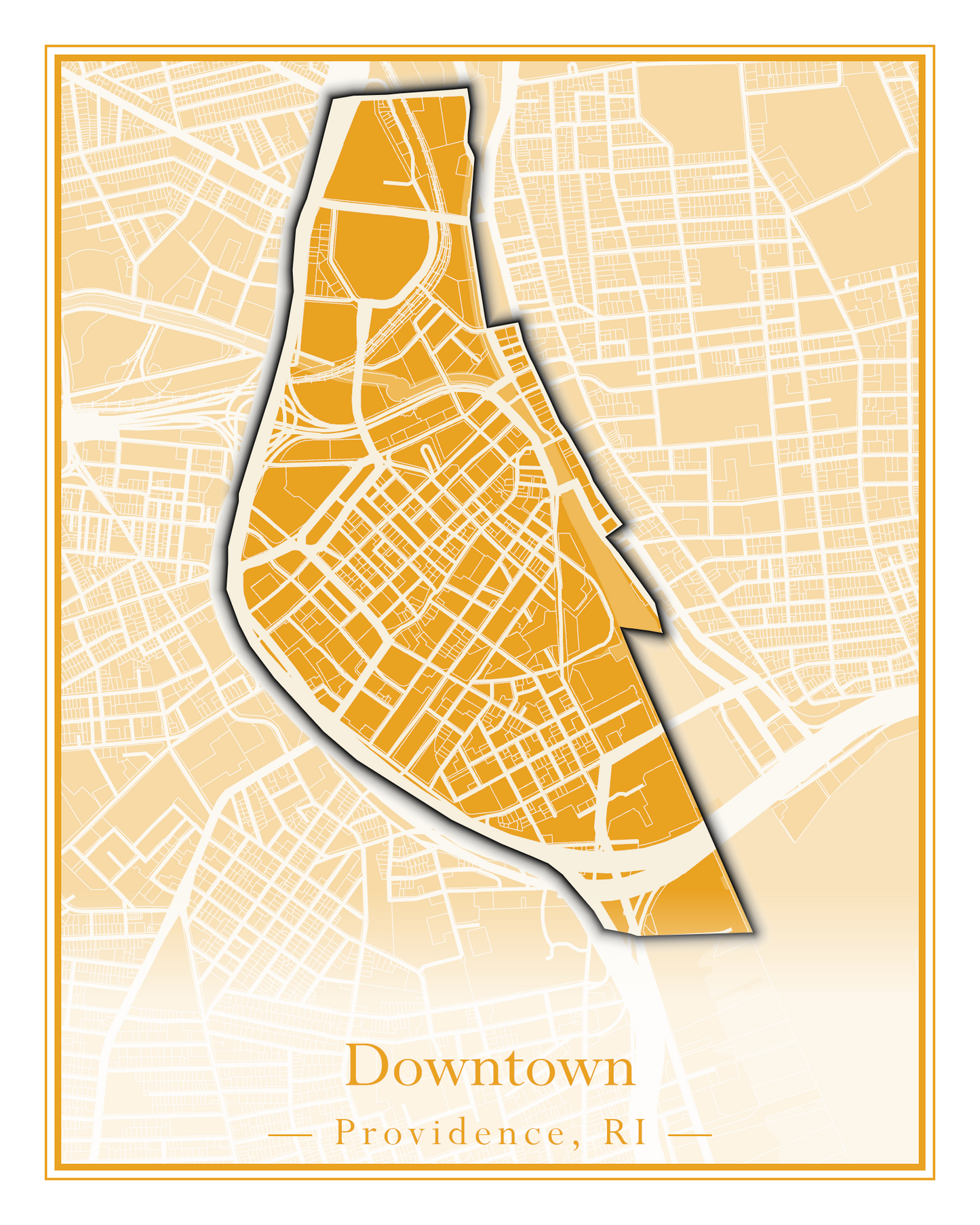 Providence Neighborhoods - Street Map (Blackstone - Downtown)