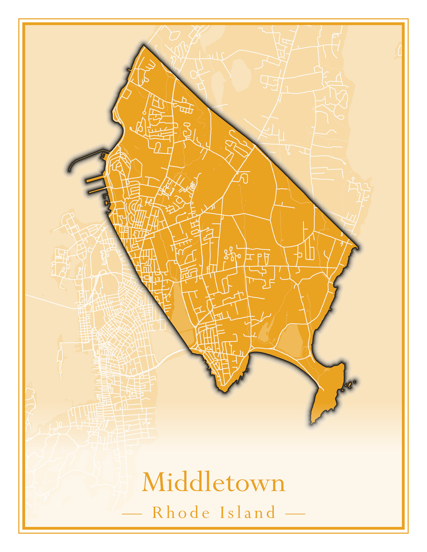 Rhode Island Towns - Street Map (Lincoln - Narragansett)