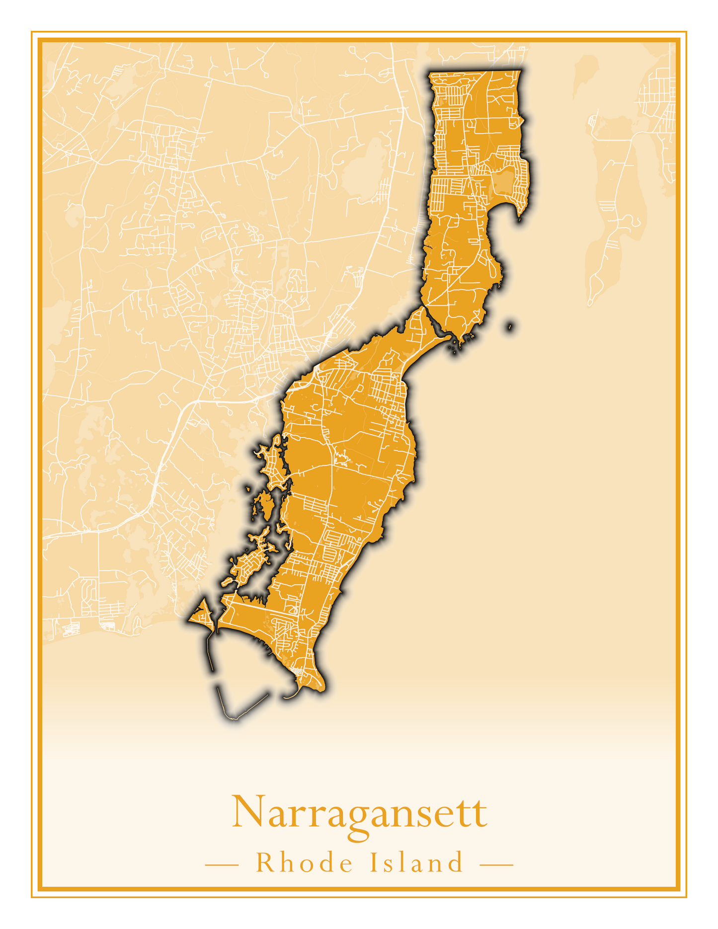 Rhode Island Towns - Street Map (Lincoln - Narragansett)