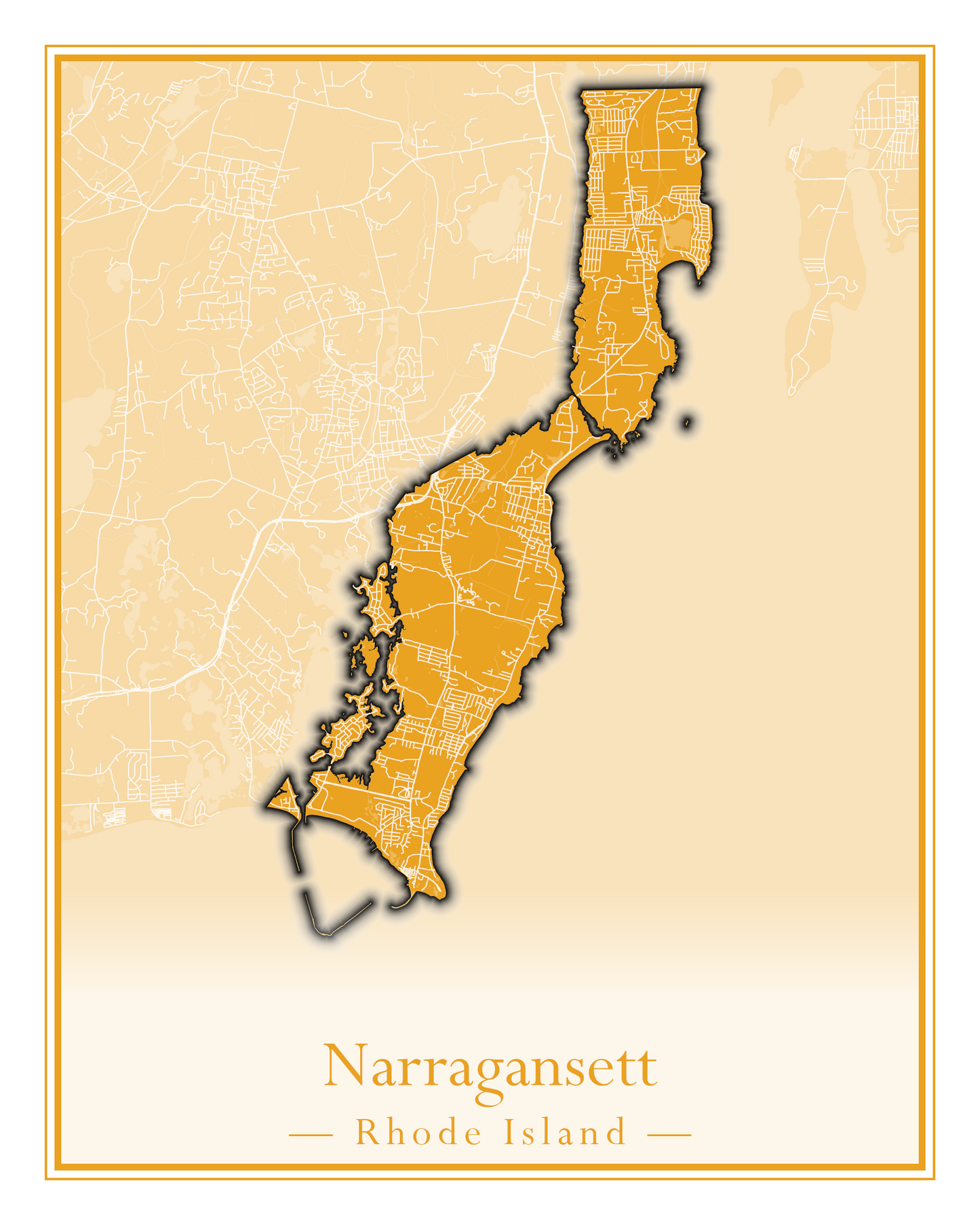 Rhode Island Towns - Street Map (Lincoln - Narragansett)