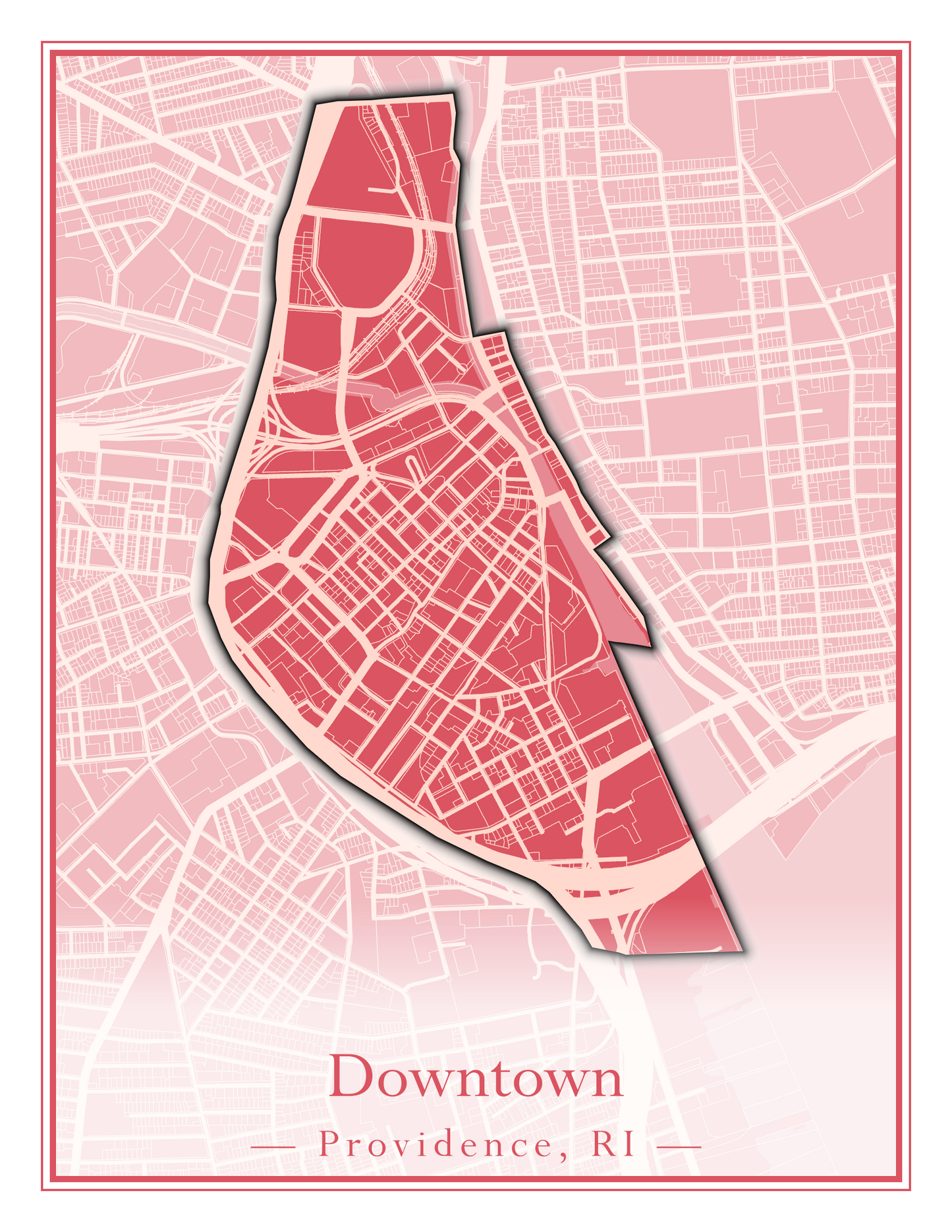 Providence Neighborhoods - Street Map (Blackstone - Downtown)