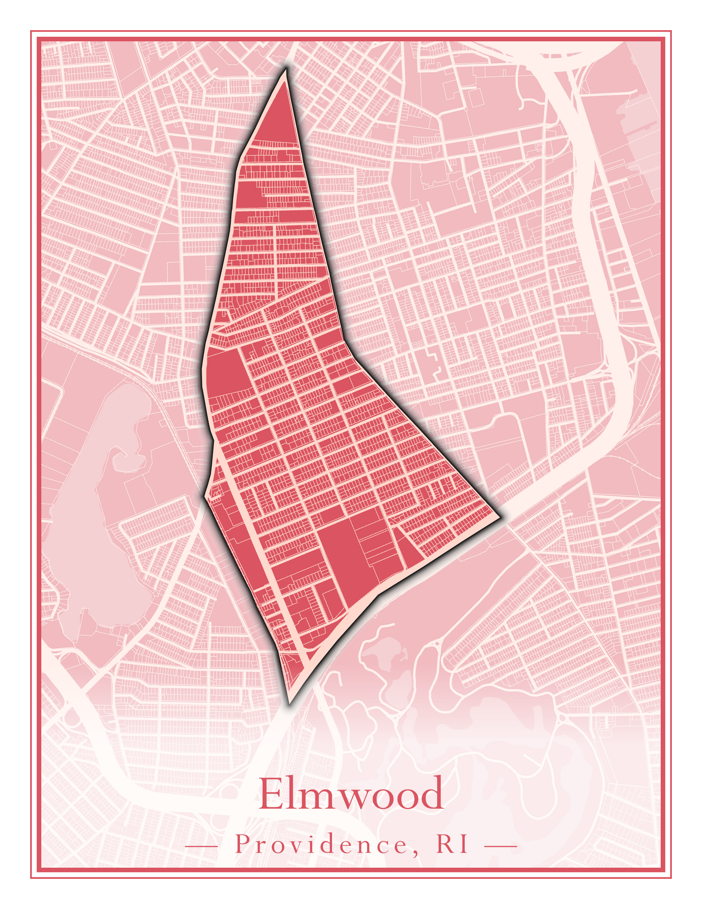 Providence Neighborhoods - Street Map (Elmhurst - Fox Point)