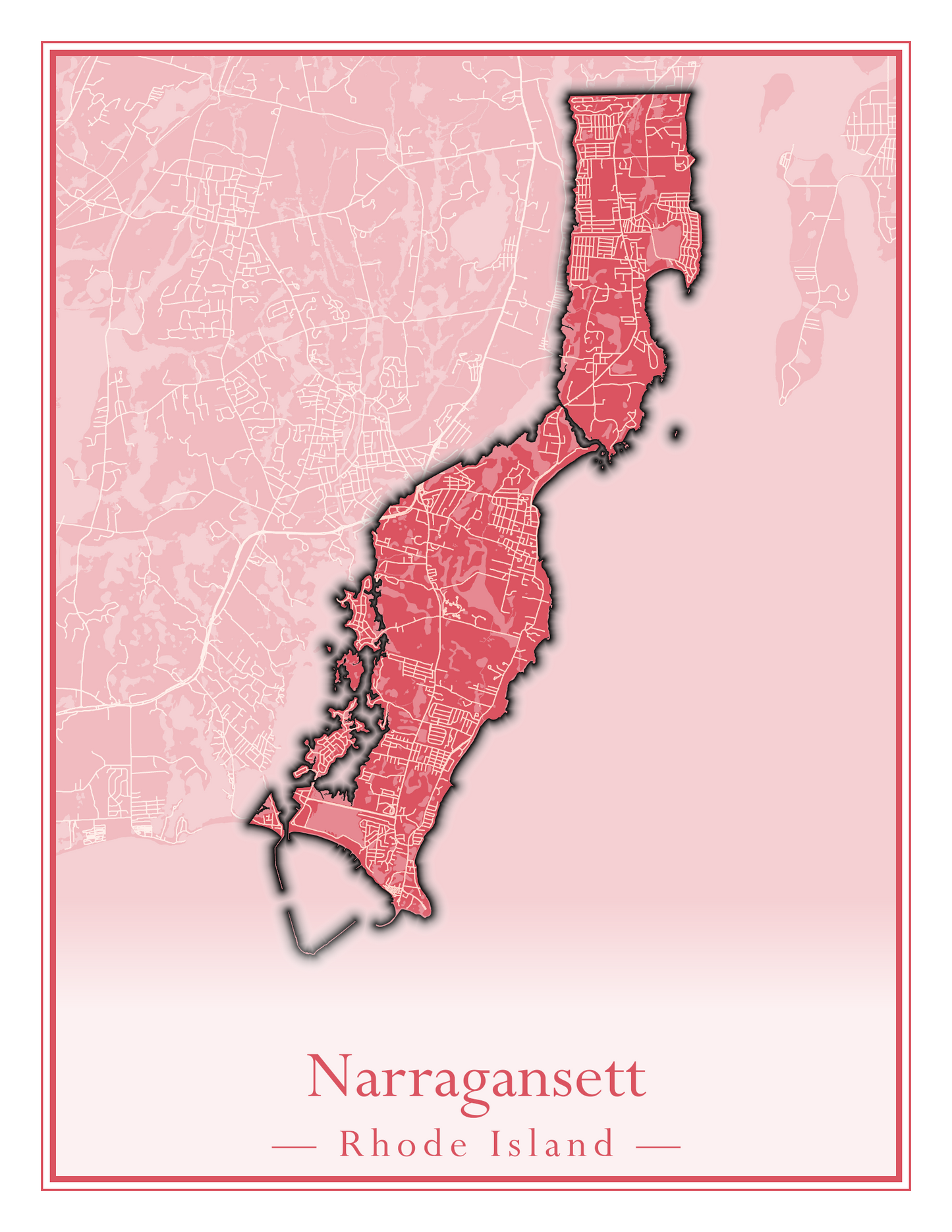 Rhode Island Towns - Street Map (Lincoln - Narragansett)